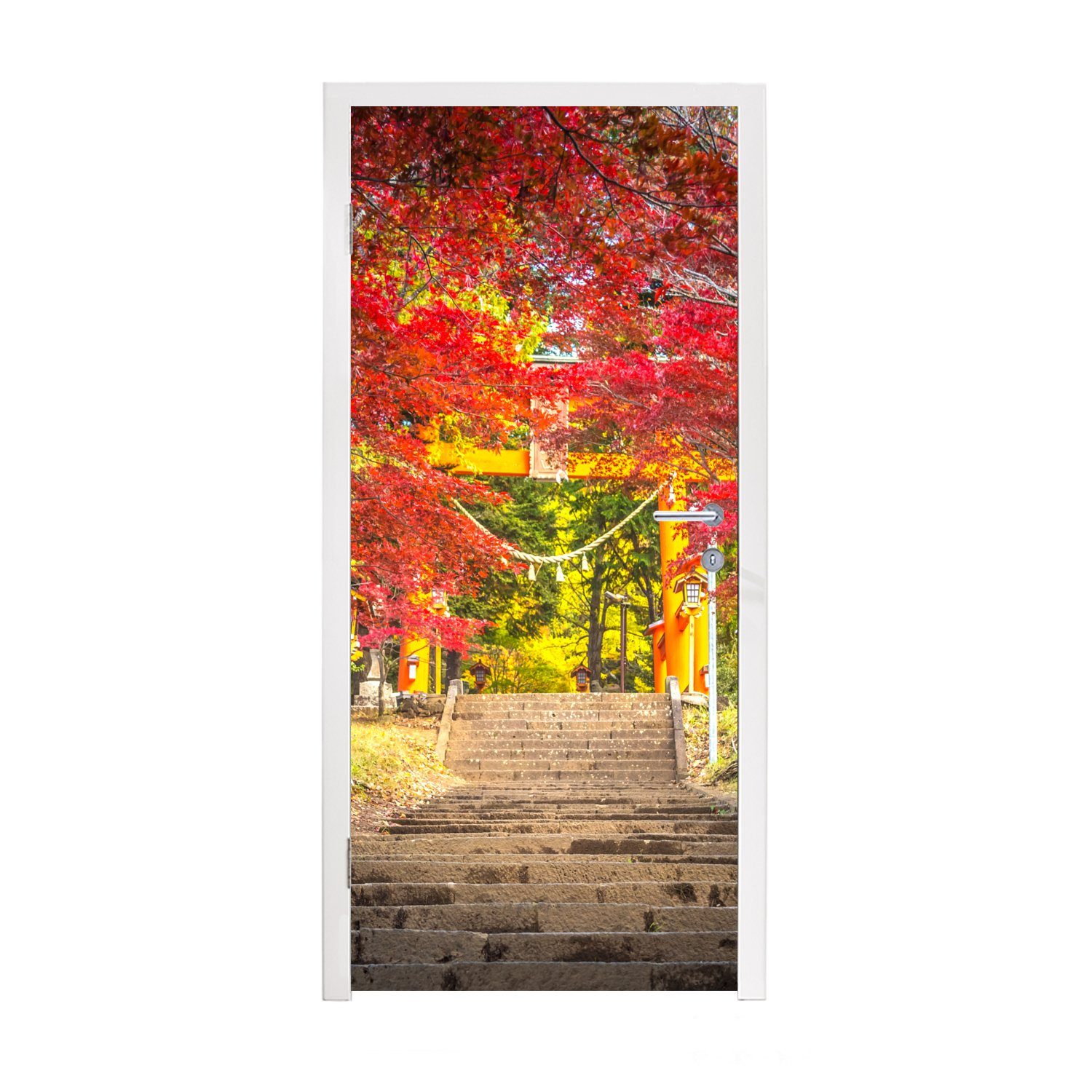 im Herbst, 75x205 Türaufkleber, Fototapete für Matt, MuchoWow Tür, (1 bedruckt, Japanischer Garten cm St), Türtapete