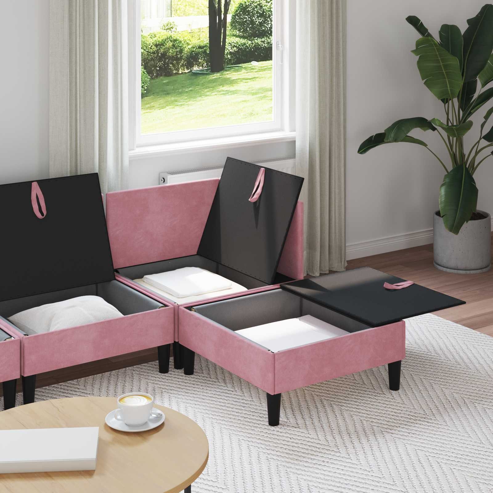 vidaXL Wohnzimmer-Set Wohnzimmergarnitur mit Kissen mit Speicher 4 pcs Rosa Samt, (4-St)