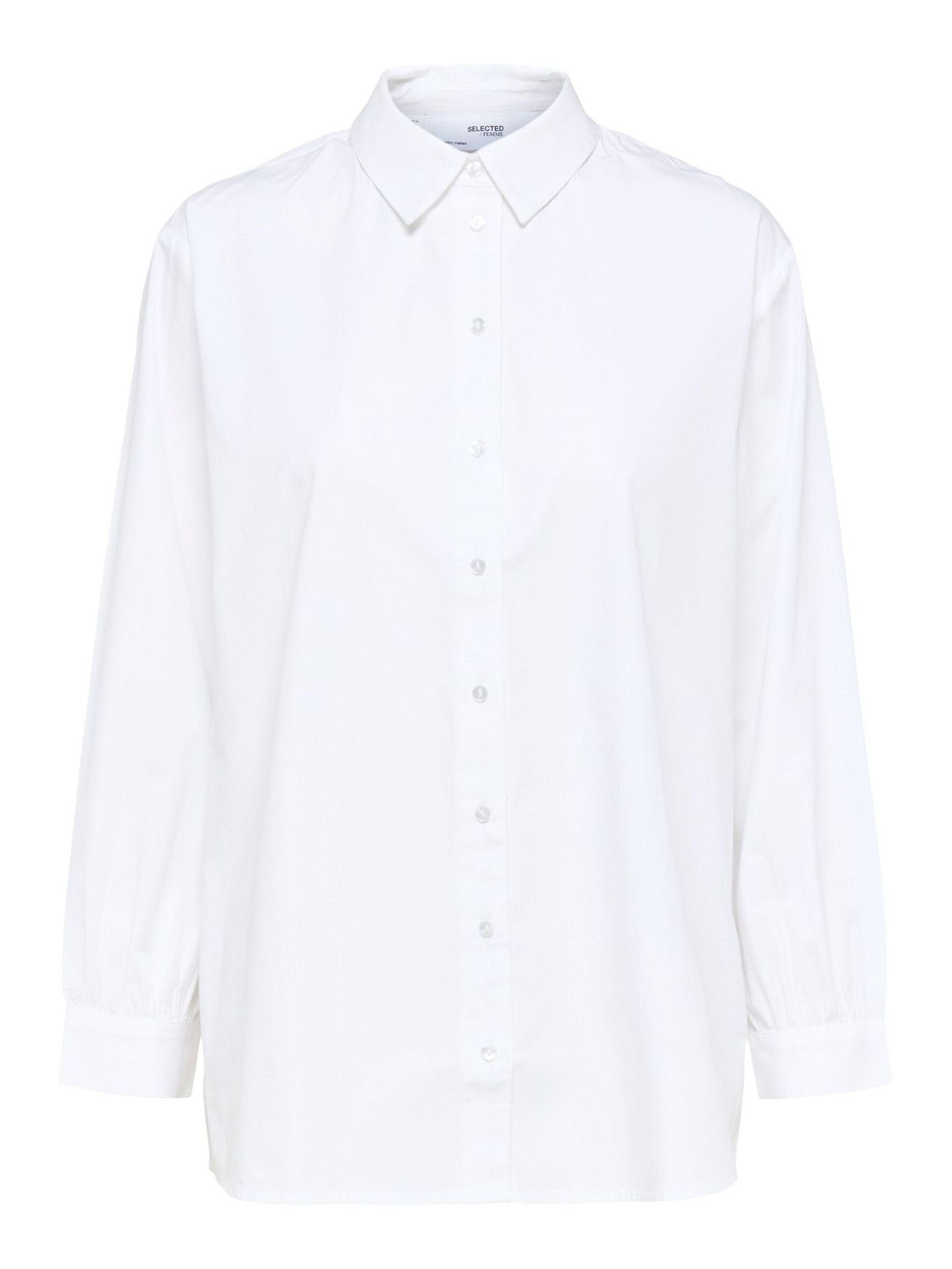 SELECTED FEMME Blusenshirt Basic Bluse 4185 Hemd Baumwolle SLFREKA Langarm Weiß (1-tlg) aus in