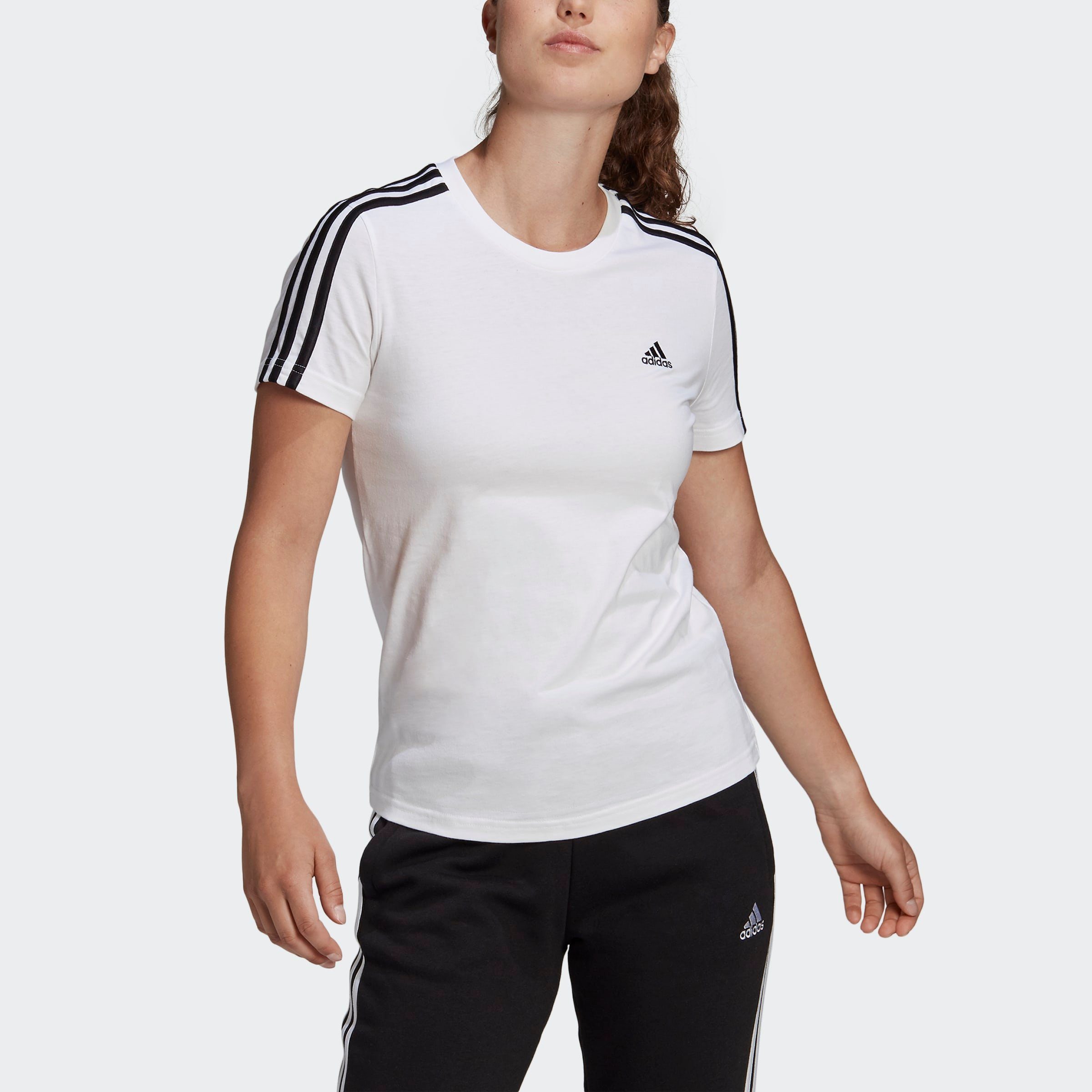 adidas Sportswear T-Shirt ESSENTIALS Black SLIM / White 3-STREIFEN LOUNGEWEAR