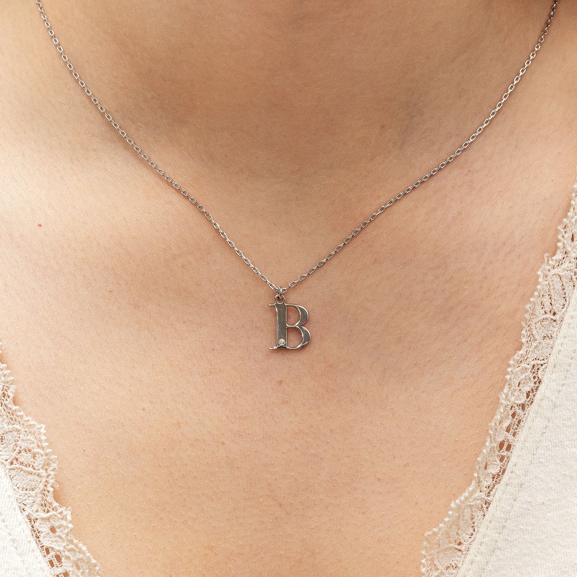 Diamonds by Ellen K. Kette mit Anhänger Silber 925 mit 1x Diamant 0,008ct. Buchstabe B