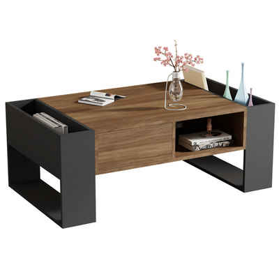 ROYGBIV Couchtisch Wohnzimmertisch,Coffee Table mit schublade und offener Stauraum, Sofatisch weiß und Schwarz,Couchtisch holz 106 x 60 x 40 cm