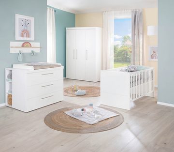 roba® Drehtürenschrank KIMI, 3-türig, Weiß, für Baby- und Kinderzimmer, 1 Kleiderstange, 6 Einlegeböden, B 135 x H 195 x T 50 cm