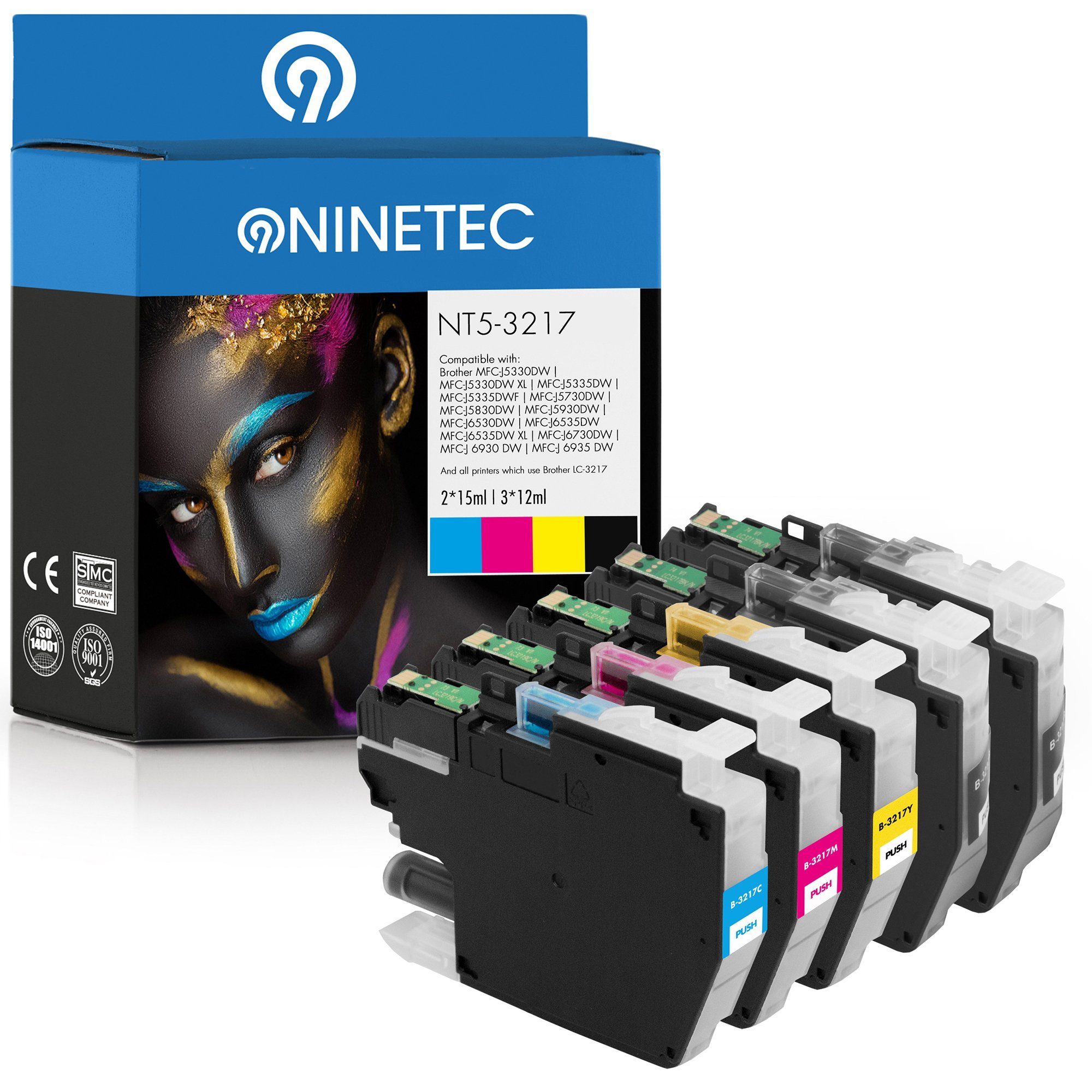 NINETEC 5er Set ersetzt Brother LC-3217 3217XL Tintenpatrone