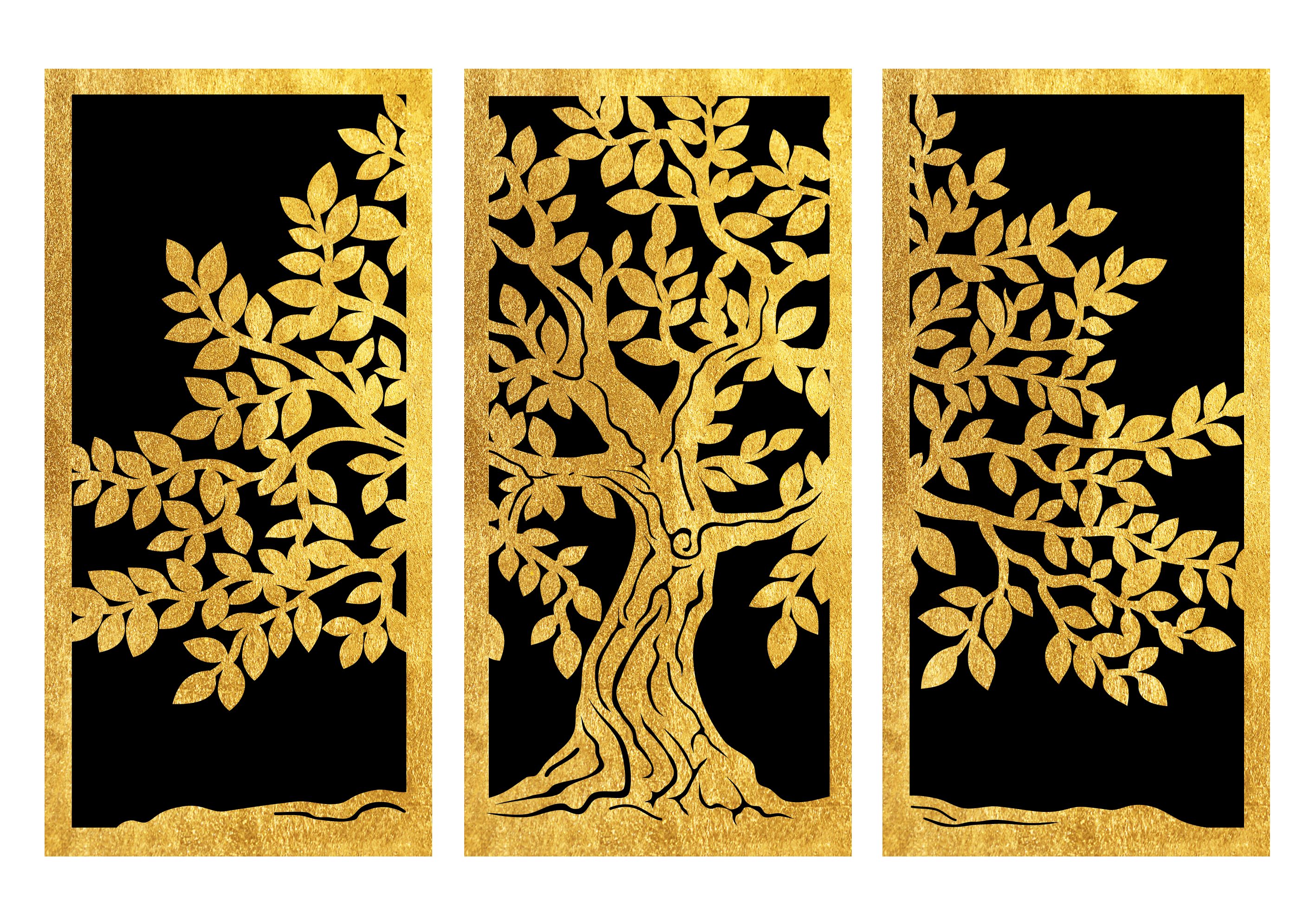 OTTO home Wandbild Goldbild Lebensbaum 3er Set, 100x70cm inkl. rückseitiger Aufhängung, Baum, Baumbilder, Wald (1 St), Lebensbaum-Wandbilder mit handveredelten Blattgold-Applikationen