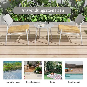 Ulife Balkonset Gartenmöbel-Set 2-Sitzer,Ein Couchtisch und zwei Stühle, (3-tlg), Kissen aus PE-Rattan-Stroh,UV-Schutz