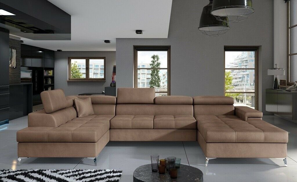 Design Couch Sofa Wohnlandschaft JVmoebel Modern Ecksofa, Stoff U-Form Braun Modern Ecksofa