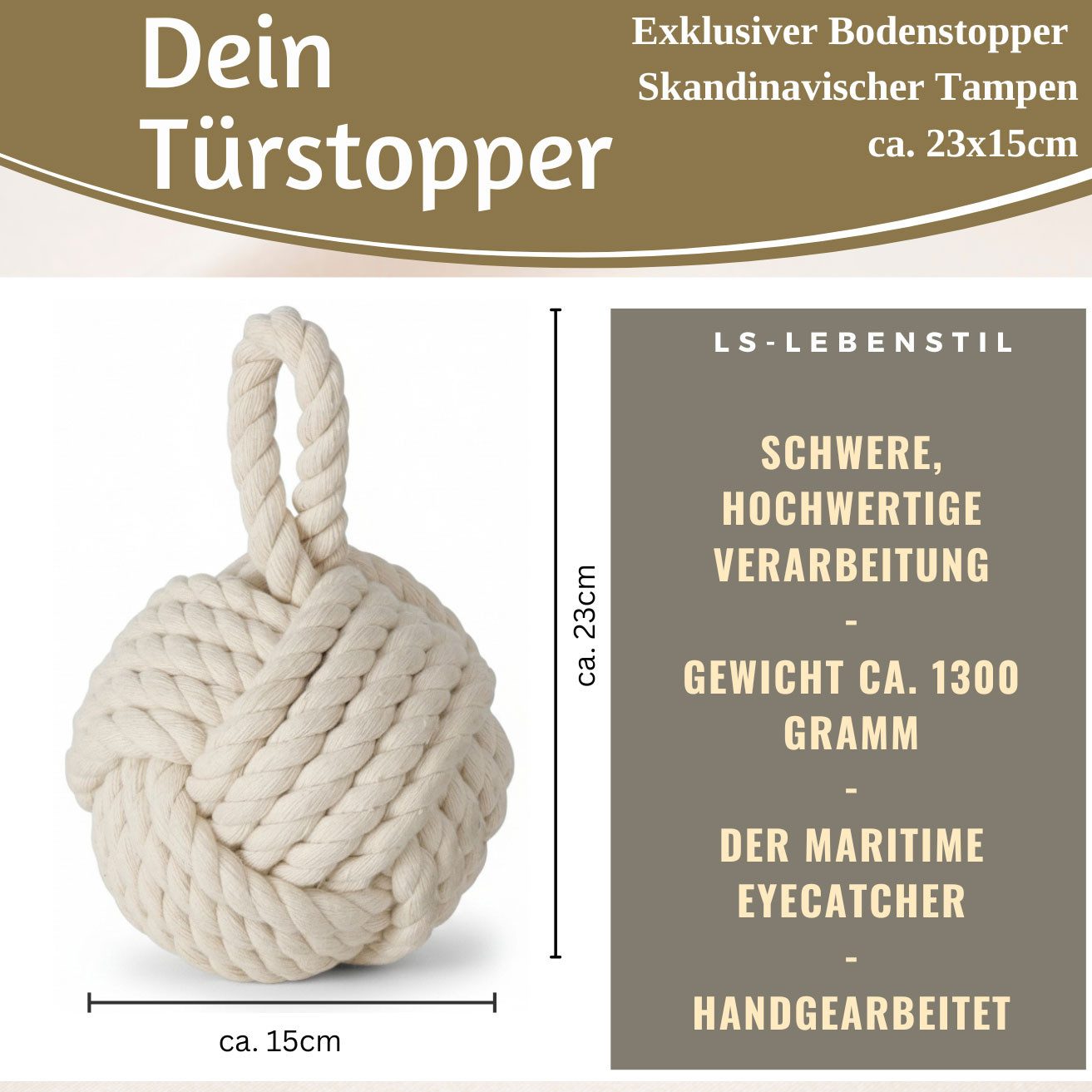 LS-LebenStil Bodentürstopper Boden Türstopper Malmö 23cm Creme Weiß 1,3kg J günstig online kaufen