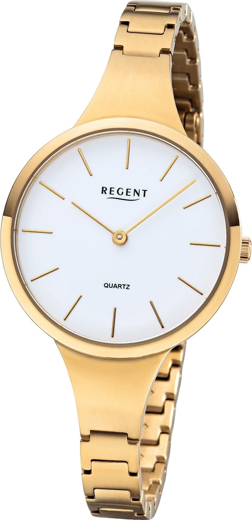Regent Quarzuhr Regent Metall Damen Uhr F-1154 Analoge, Damenuhr Metallarmband gold, rundes Gehäuse, mittel (ca. 32mm)
