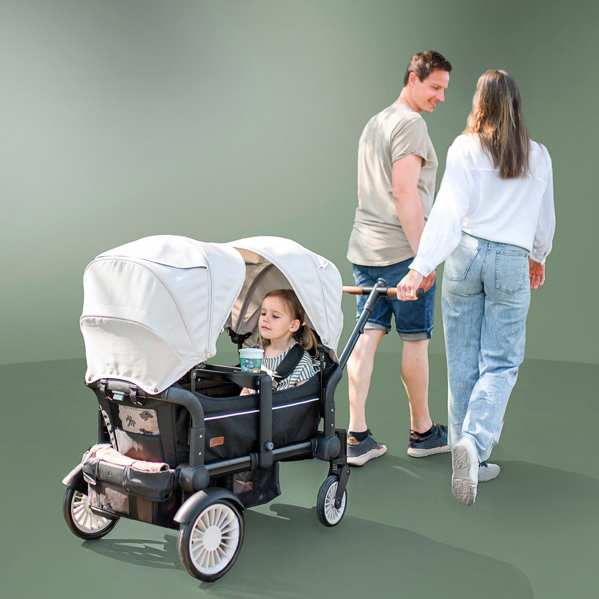 BabyGo Bollerwagen Cozy Rider (Set, 7-tlg., inkl. 2x Sonnenschutz, Tisch, Moskito- u. Regenschutz, Flaschenhalter), klein zusammenfaltbar