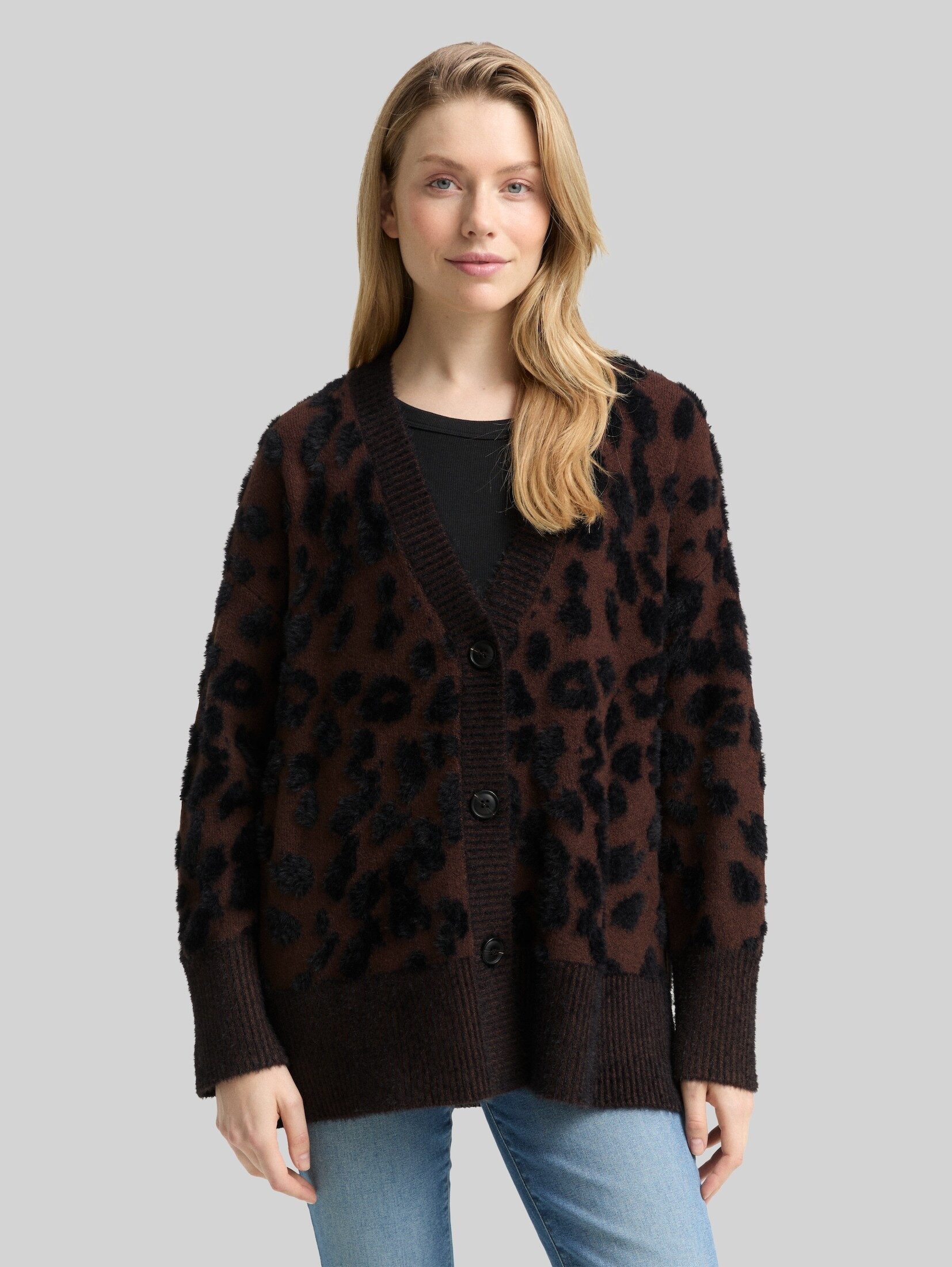 TOM TAILOR Cardigan Pullover & Strickjacken Oversize Cardigan mit Leo-Muster