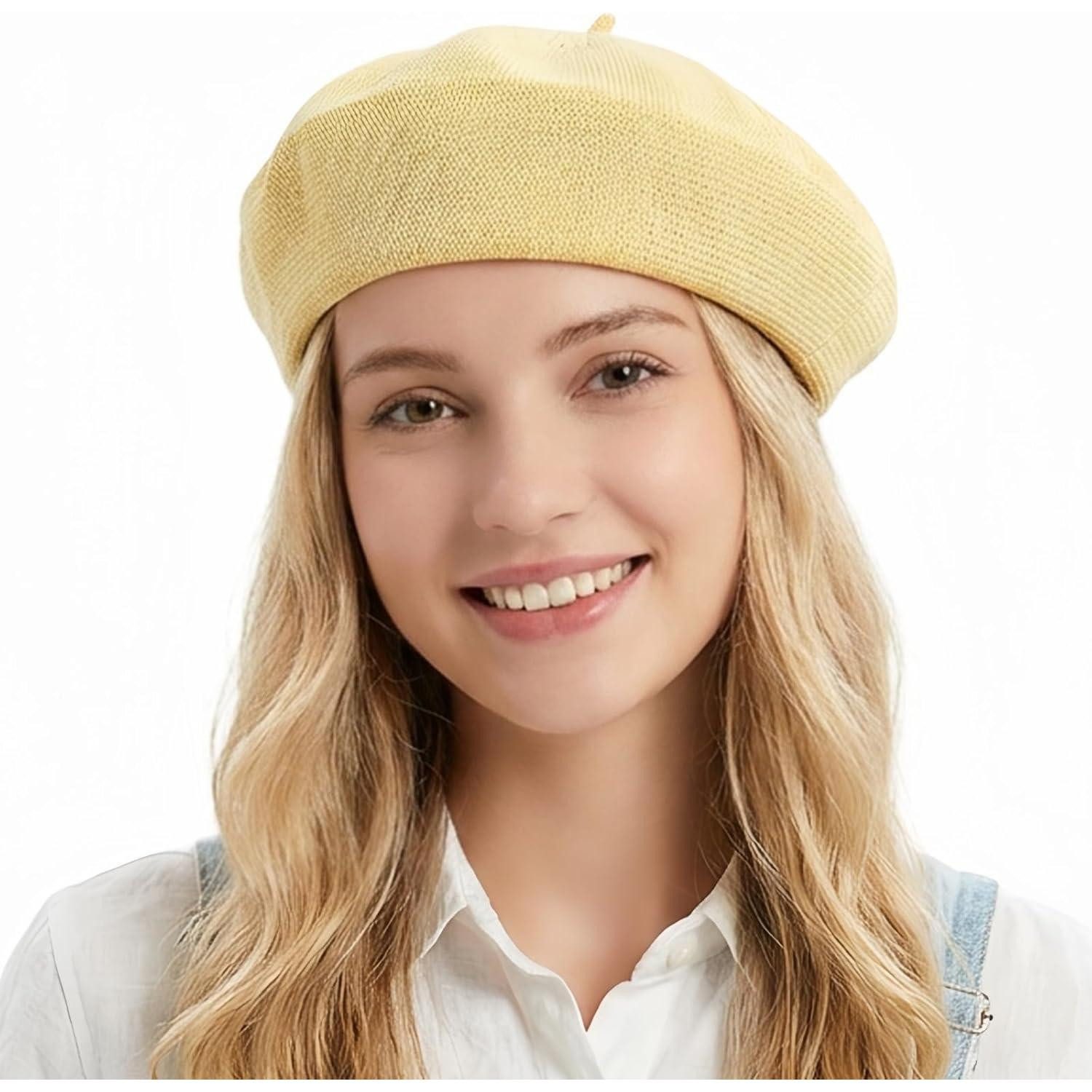 LuxusKollektion Baskenmütze Baskenmütze Damen Barett Beret Beanie atmungsaktiv Sommer 56-58 Gelb