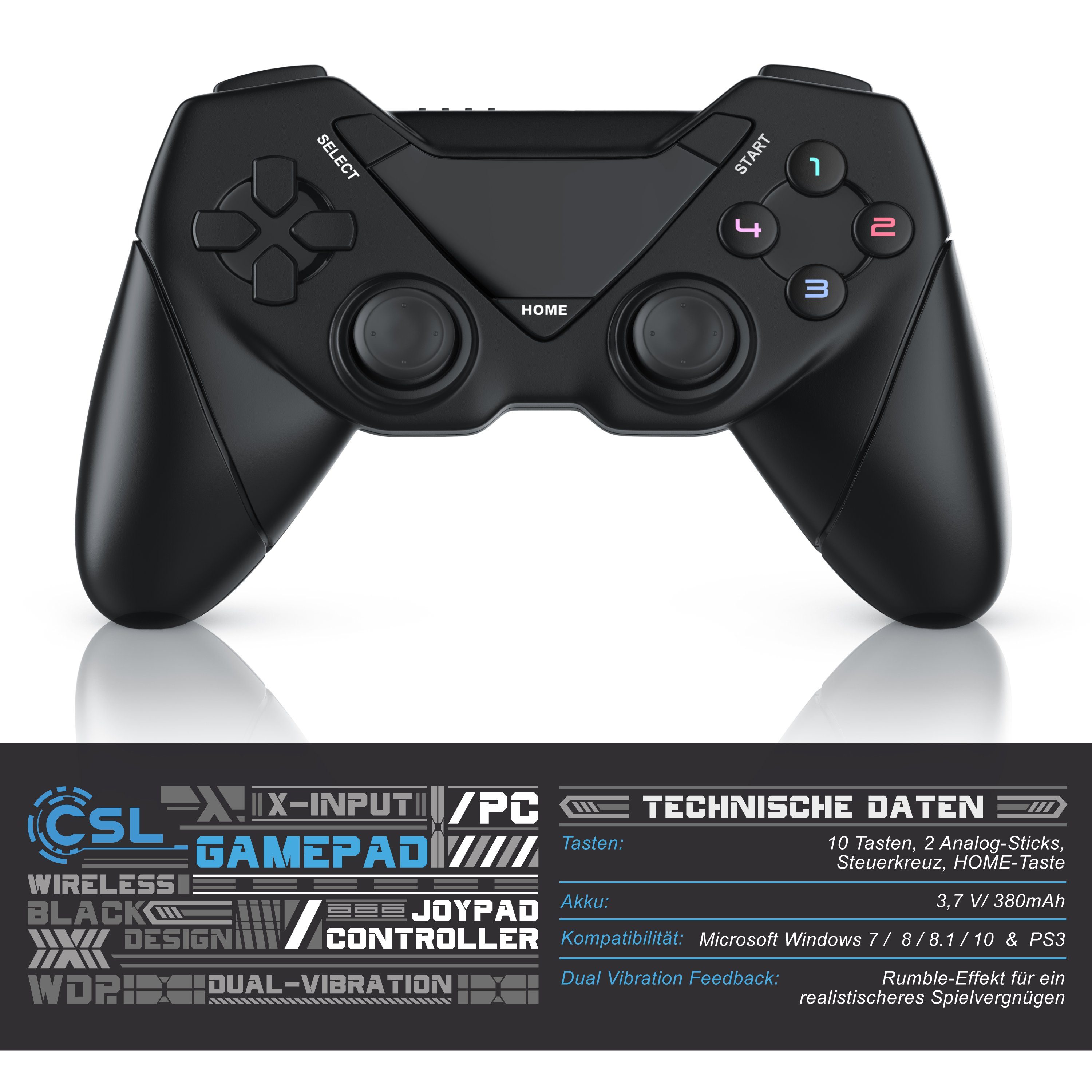 CSL Gamepad (1 St., Wireless Controller X-Input / OTG / Android PC / für / Adapter) PS3