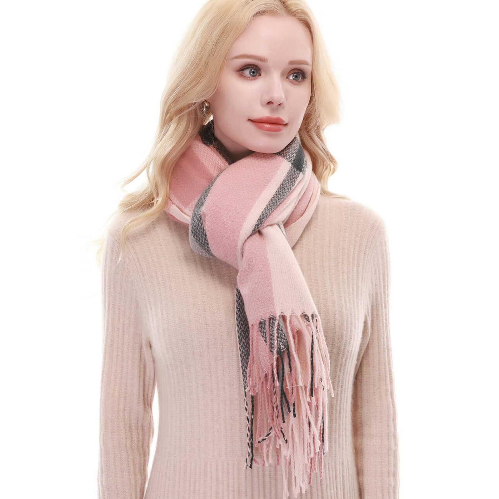 Cachito Wollschal Damen Kariert Groß Fransen Schal Lange Winterschal, für Herbst Winter – Bild 4 von 5