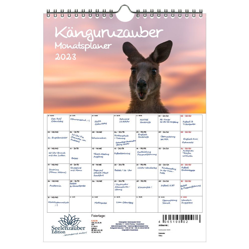 Seelenzauber Wandkalender Känguruzauber Planer DIN A4 - Kalender für 
