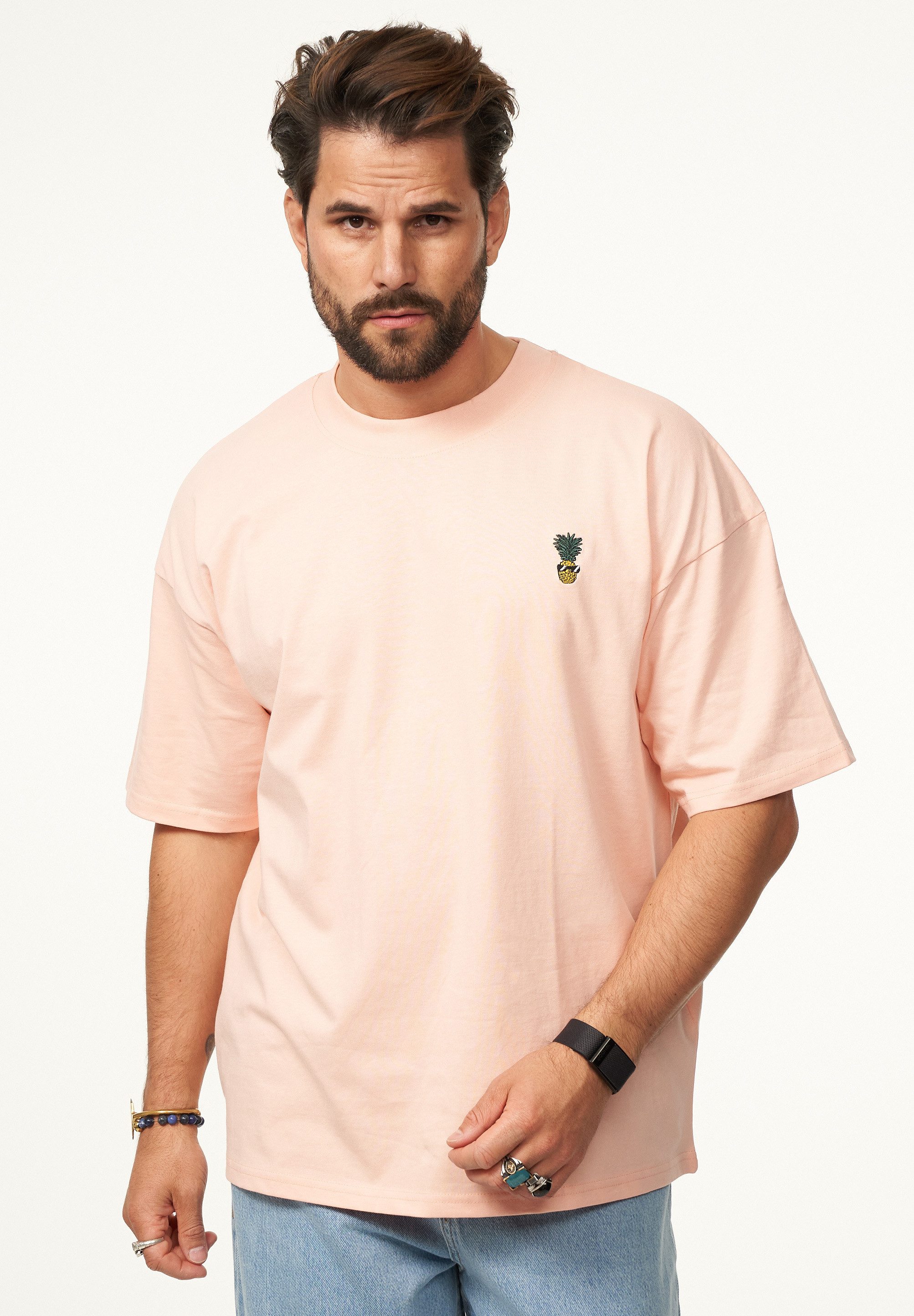 SOULSTAR T-Shirt mit Stickerei Herren Oversize-Fit Kurzarm Shirt mit Rundhals-Ausschnitt