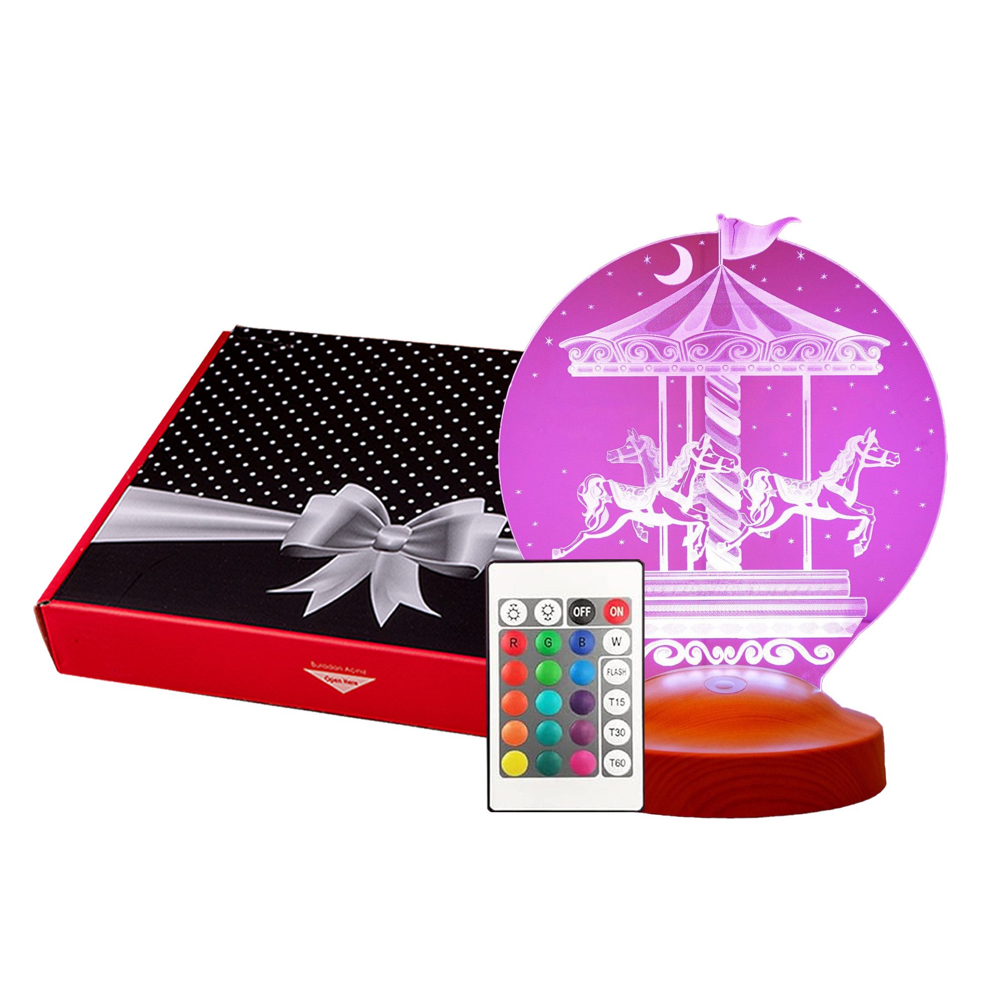 Geschenkelampe Nachttischlampe Karussell Geschenk 3D mehrfarbige Nachtlicht, Leuchte 7 Farben fest integriert, Geburtstagsgeschenk für Babys, Mädchen, Jungen