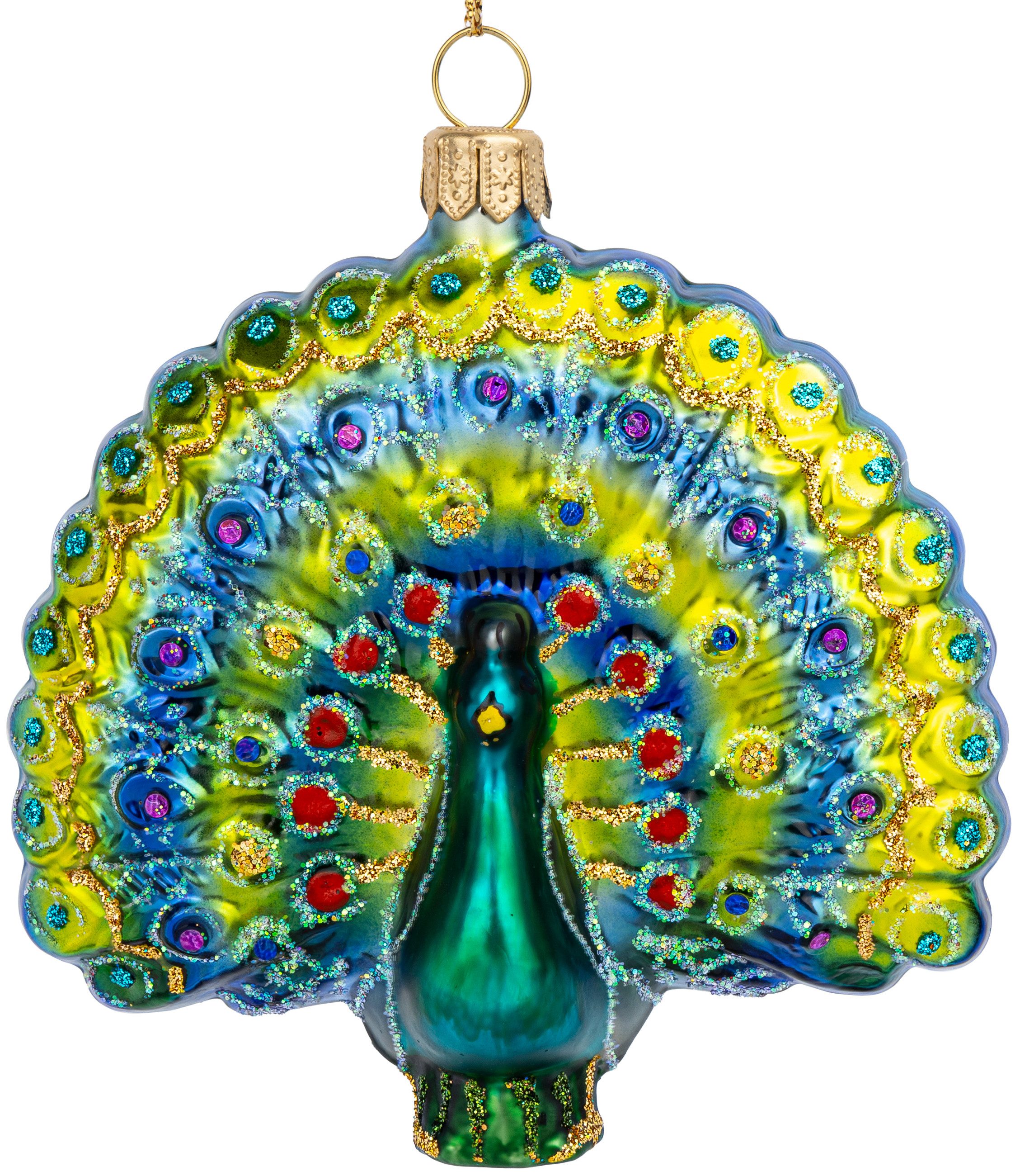 SIKORA Christbaumschmuck Pfau besondere Weihnachtskugel Glas Figur Anhänger – BS805, Premium Christbaumschmuck Deko - traditionell & außergewöhnlich