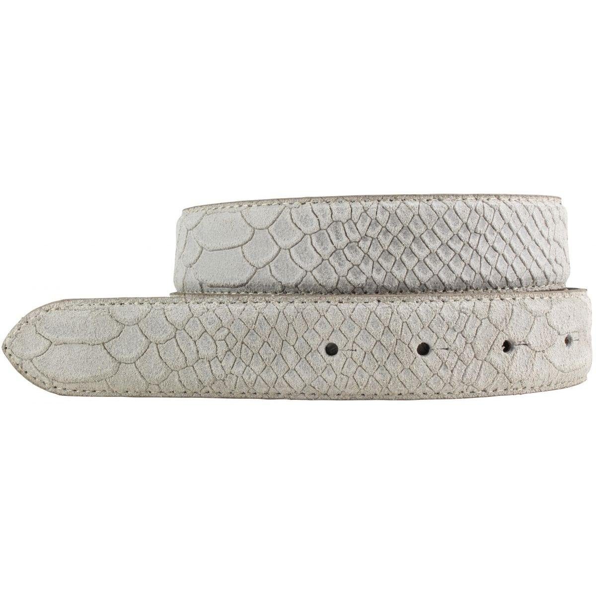 Ledergürtel Wechselgürtel mit Pythonprägung ohne Schnalle 3 cm - Druckknopf-Gürtel