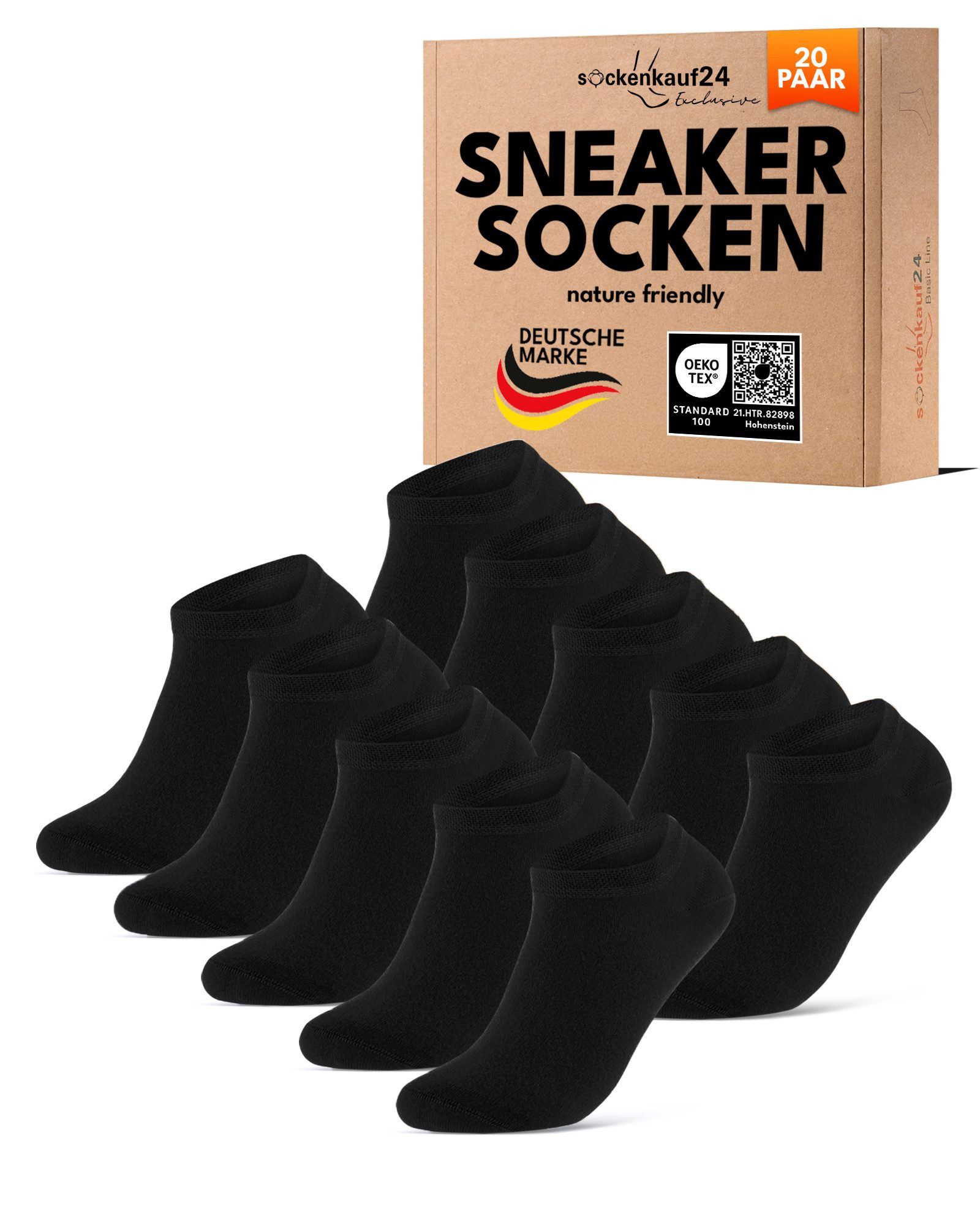 sockenkauf24 Sneakersocken Premium Sneaker Socken Herren & Damen mit Komfortbund ohne Gummidruck (20-Paar) atmungsaktive gekämmte Baumwolle, ohne Naht, Exclusive Line