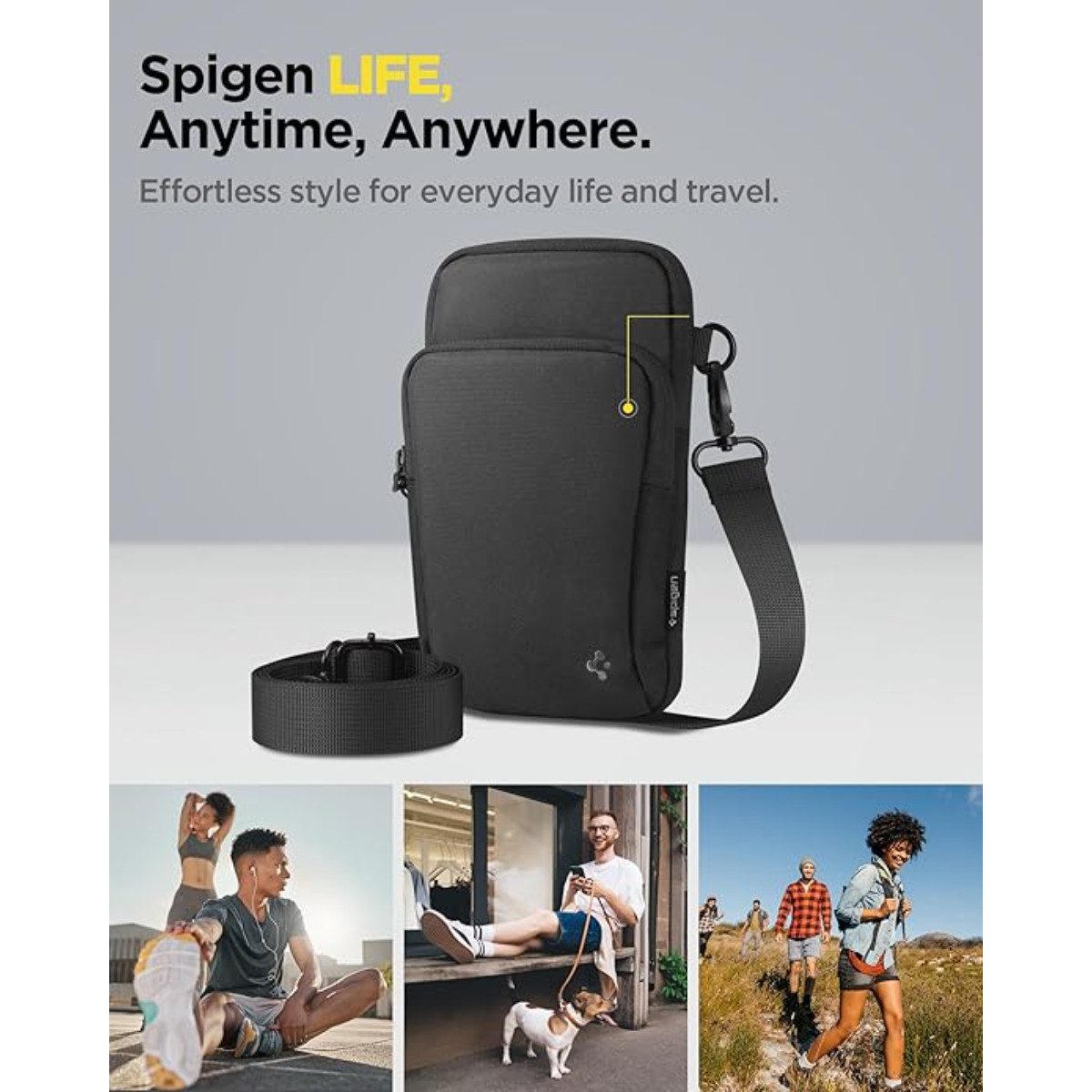Spigen Umhängetasche Crossbody Bag Wasserdichte Schultertasche für Outdoor & Alltag, Wasserdicht, Sicheres Trennnetz, Universelle Passform