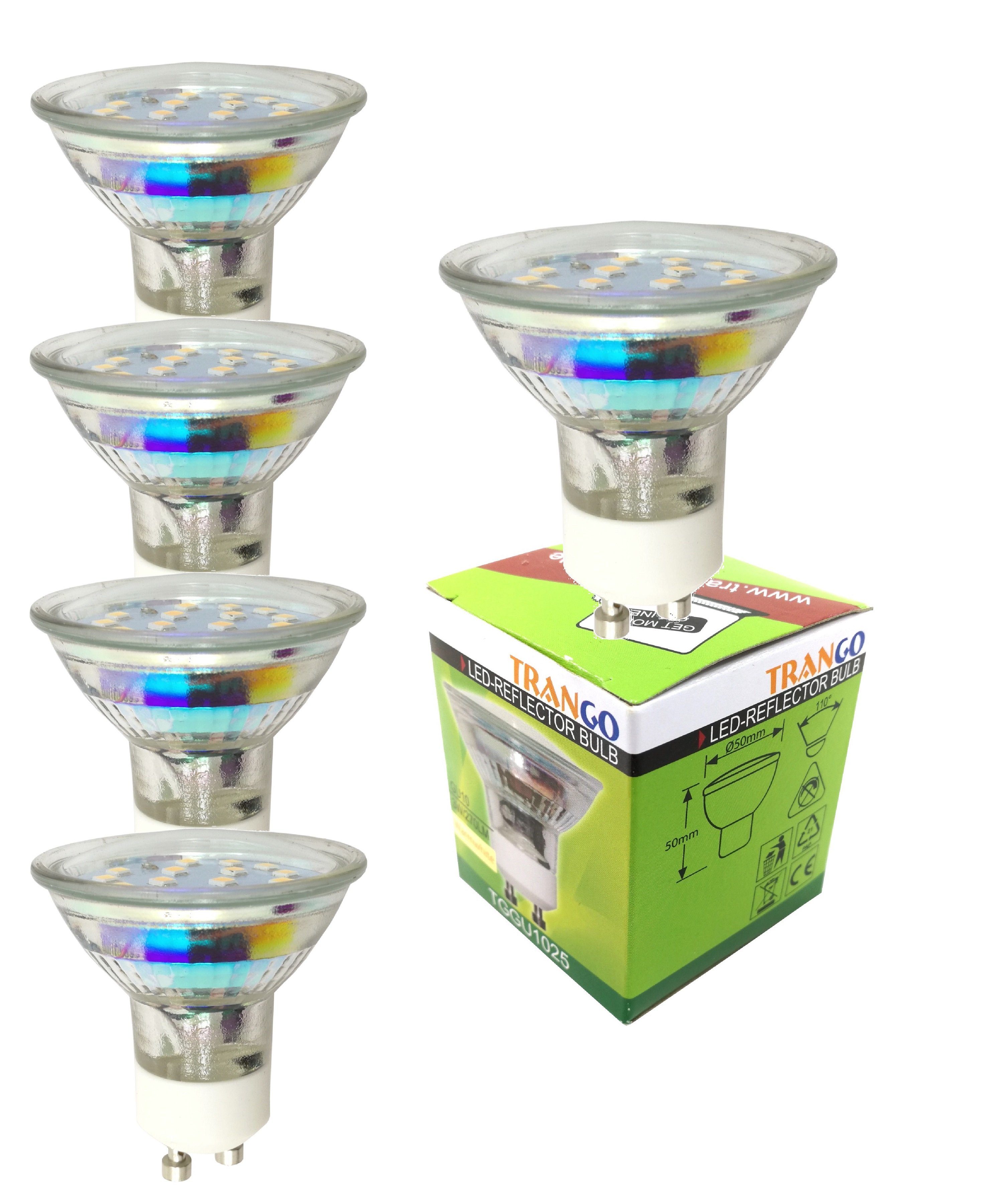 TRANGO LED-Leuchtmittel, 5er Pack GU1015SD-5 dimmbare GU10 LED Leuchtmittel 3000K warmweiß zum Austauschen GU10 & MR16 Halogen Leuchtmittel, für Einbauleuchten, 5 St., Deckenstrahler, Einbaustrahler, Deckenleuchte, Spots