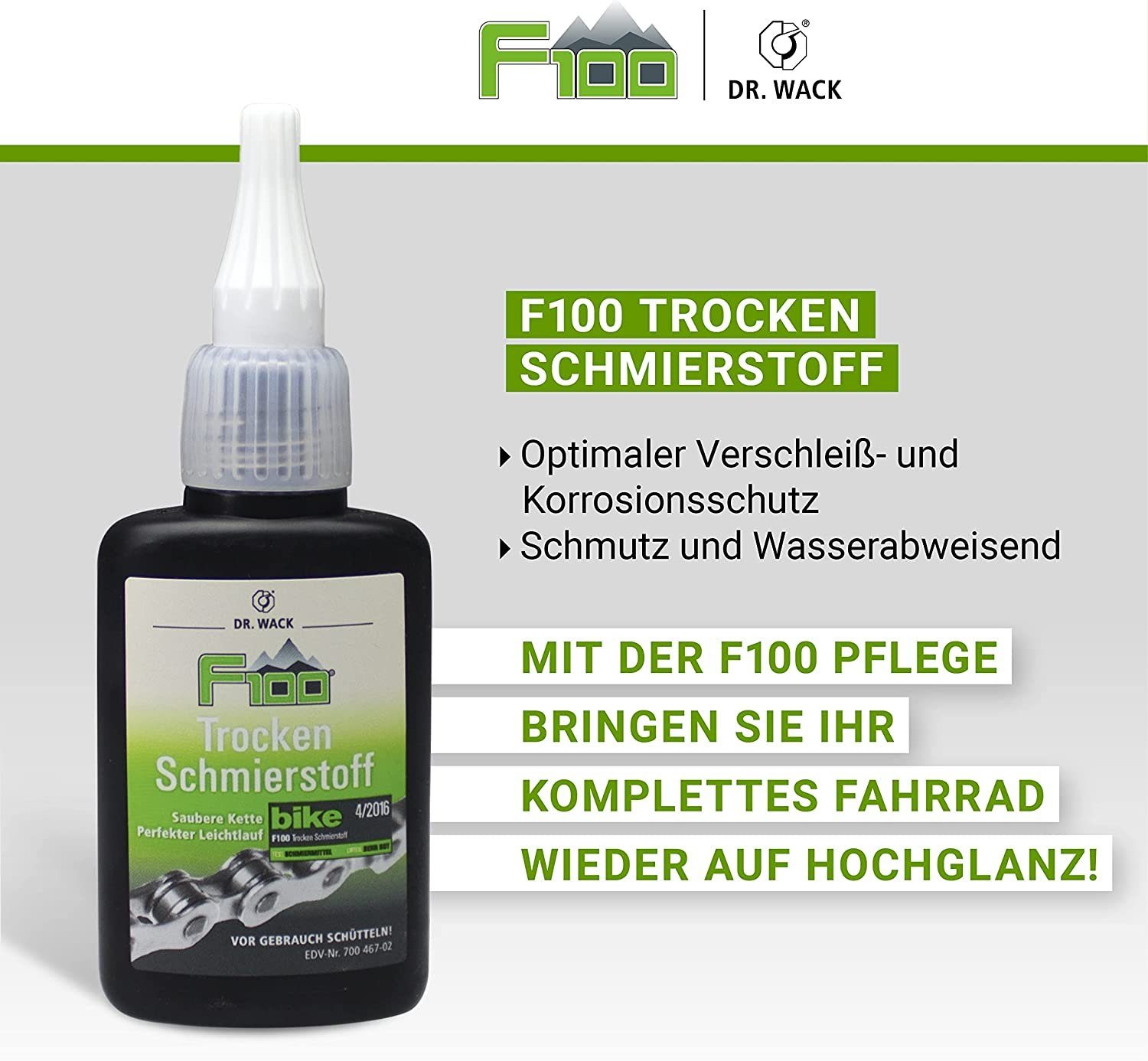 DR WACK Fahrrad-Montageständer Dr.Wack F100 Fahrrad MTB Ebike Road Trocken Schmierstoff Pflege 50ml