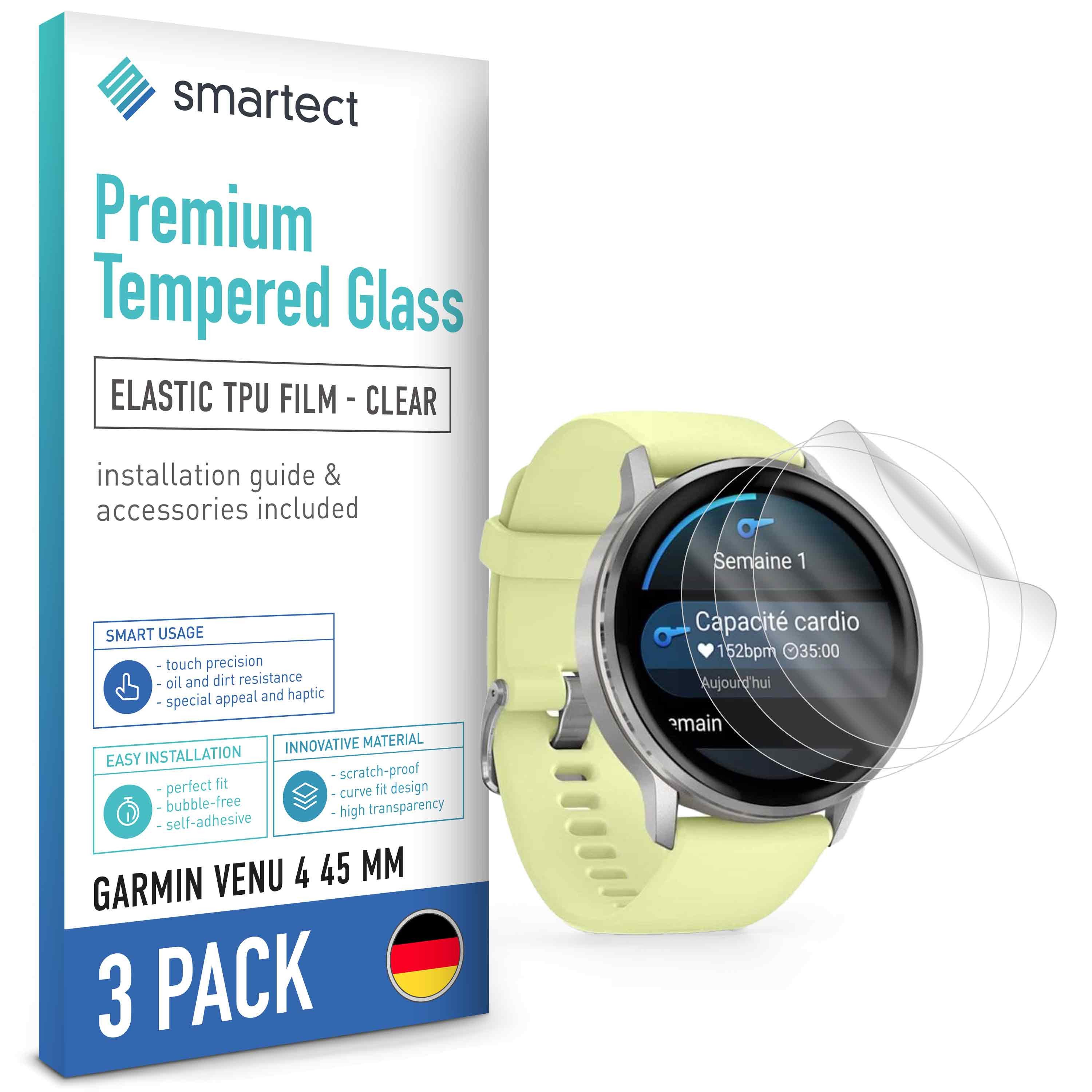 smartect Displayschutzfolie 3X TPU Schutzfolie Klar für Garmin Venu 4 45 mm für Garmin Venu 4 45 mm, Set, 3 Stück, Ultra-klar, Kratzfest, Blasenfrei, Oleophob, Fingerabdruck kompatibel