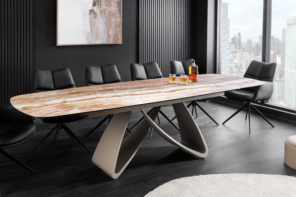 riess-ambiente Esstisch INFINITY 180-220-260cm beige/rostbraun – Keramik, Marmordesign, Metall (Einzelartikel, 1-St), ausziehbar für flexible Nutzung – ideal für bis zu 12 Personen