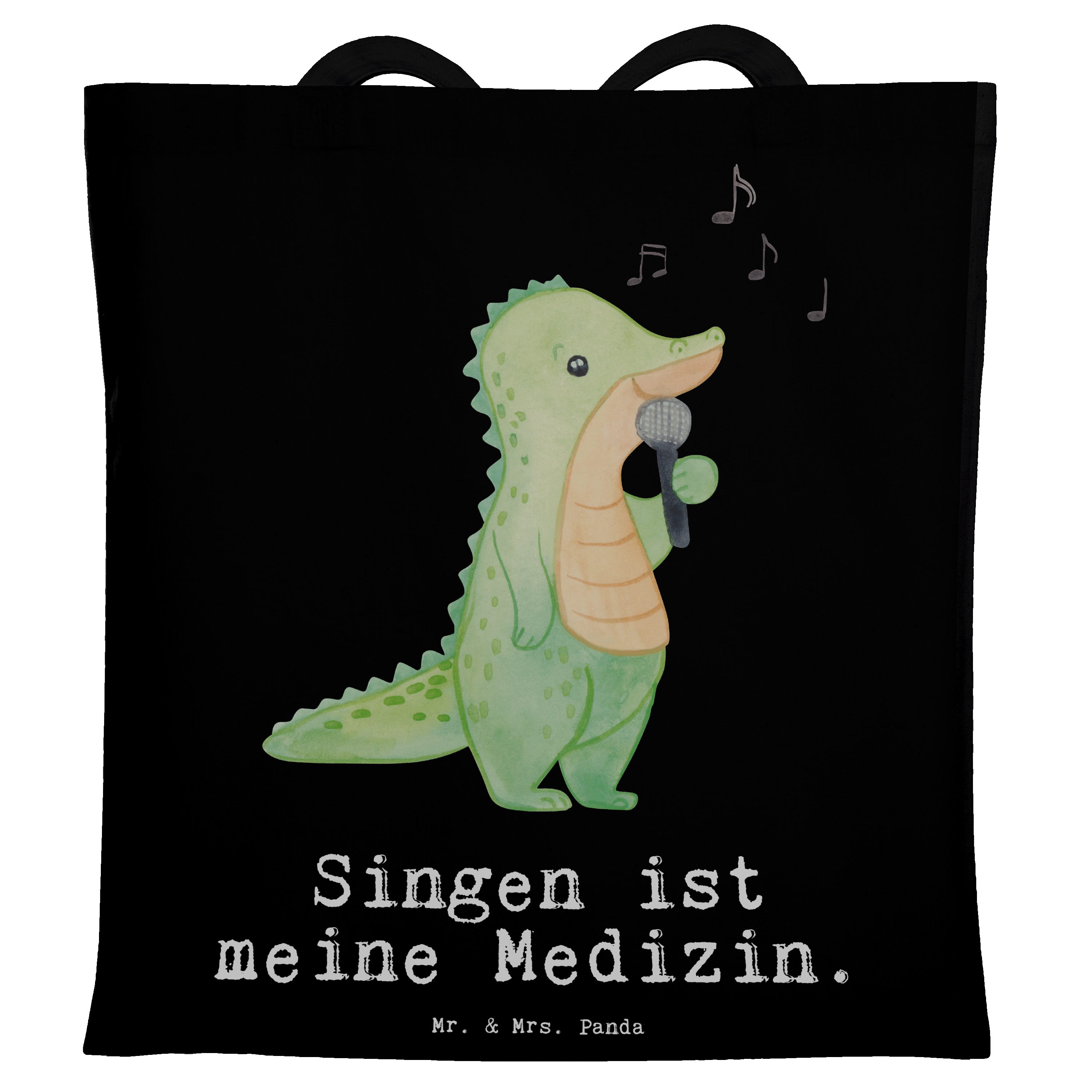 Mr. & Mrs. Panda Tragetasche Krokodil Singen Medizin - Schwarz - Geschenk, Einkaufstasche, Beutelt (1-tlg)
