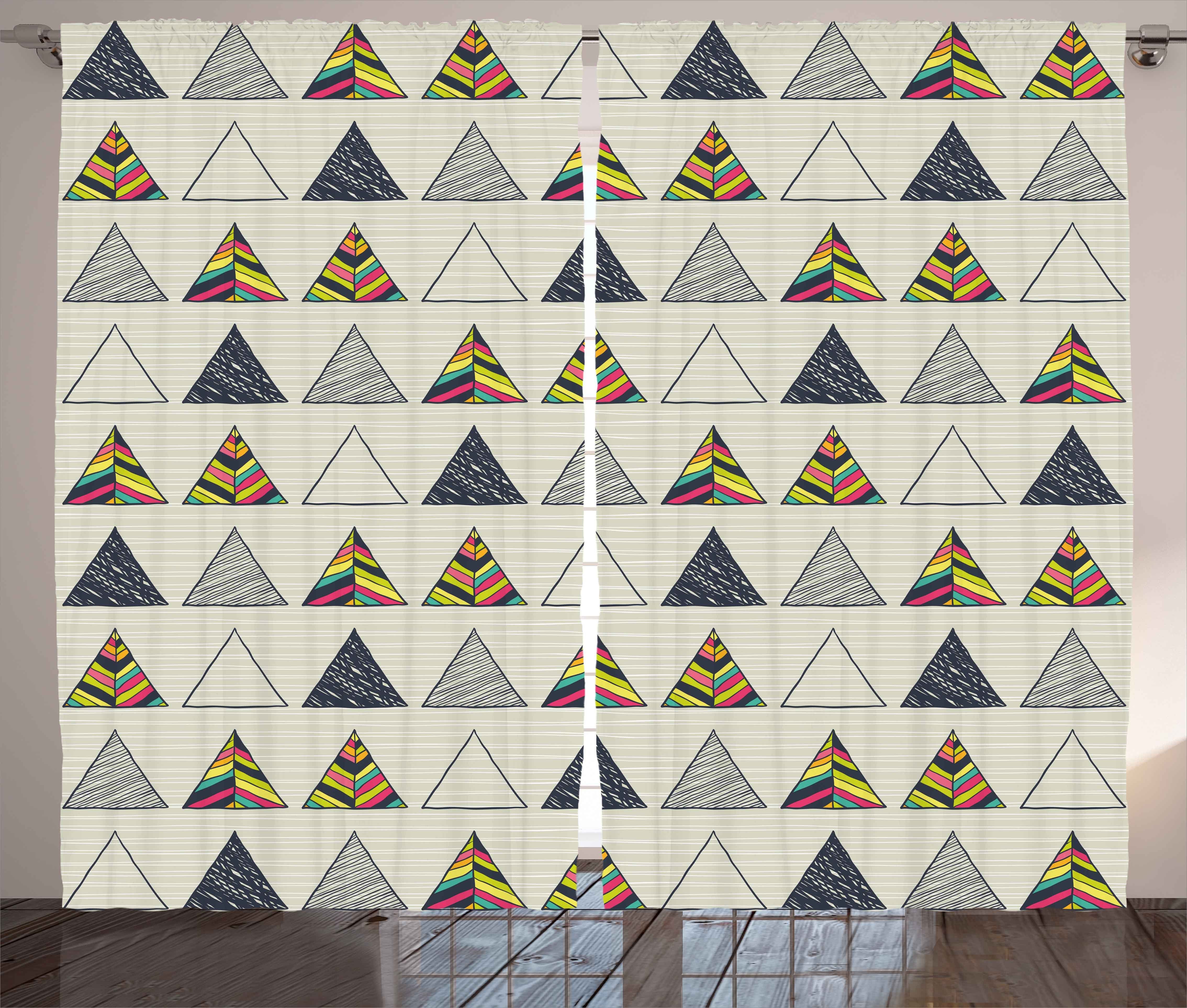 Gardine Schlafzimmer Kräuselband Schlaufen Abakuhaus, mit Dreieck Vorhang Geometrisch Abstrakt Haken, und
