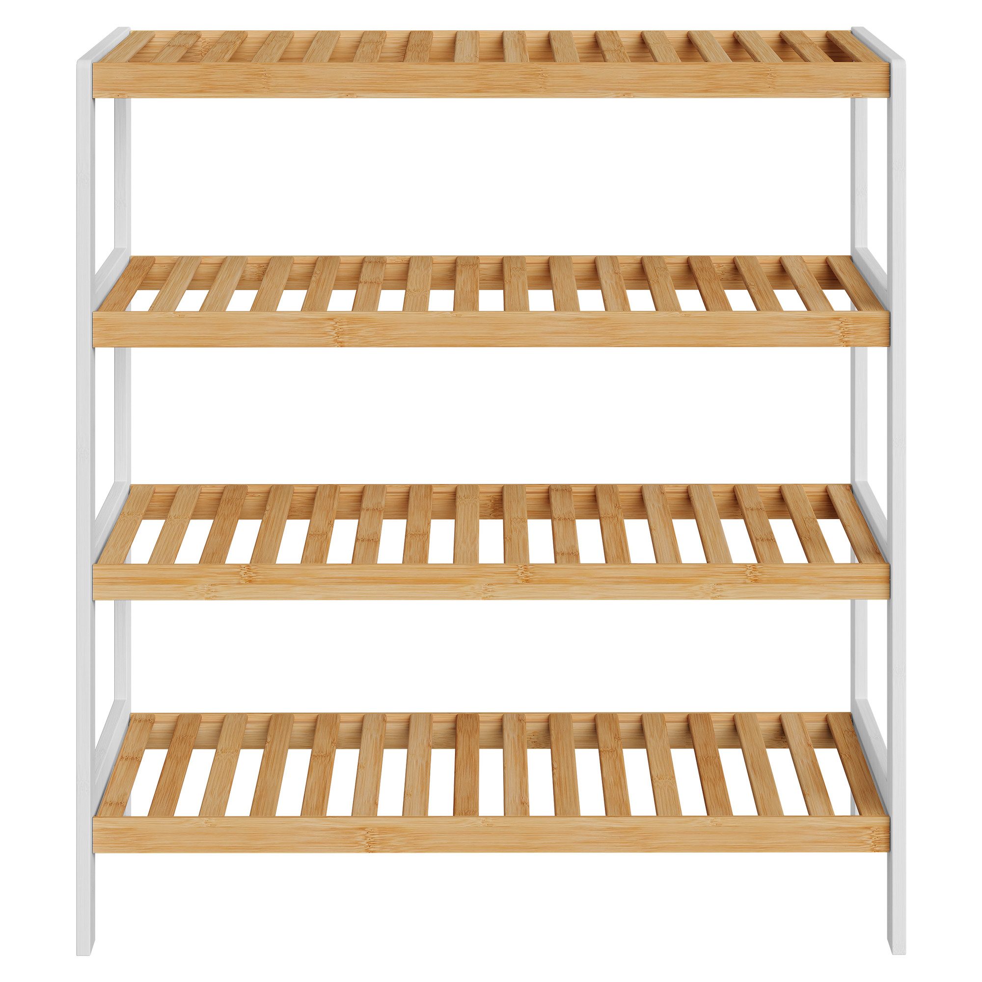 SONGMICS Schuhregal Schuhablage, Schuh-Organizer, für Wohnzimmer, Schlafzimmer, Badezimmer, Bambus, 4 Ebenen, Regal für Schuhe, Pflanzen, Bücher, 26x70x75,5 cm