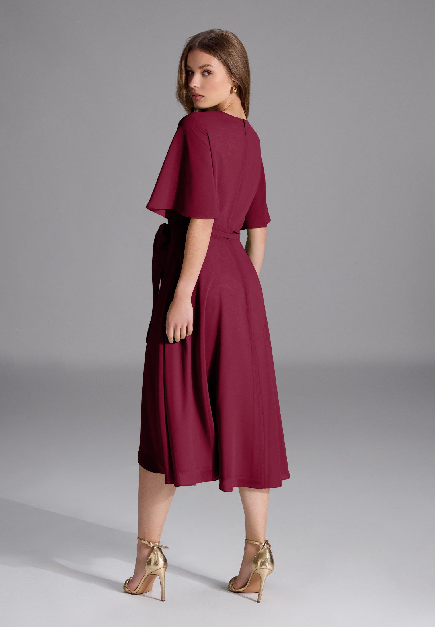 SWING Cocktailkleid - Chiffon Kleid in Wickel Optik mit Vokuhila Saum Taill günstig online kaufen