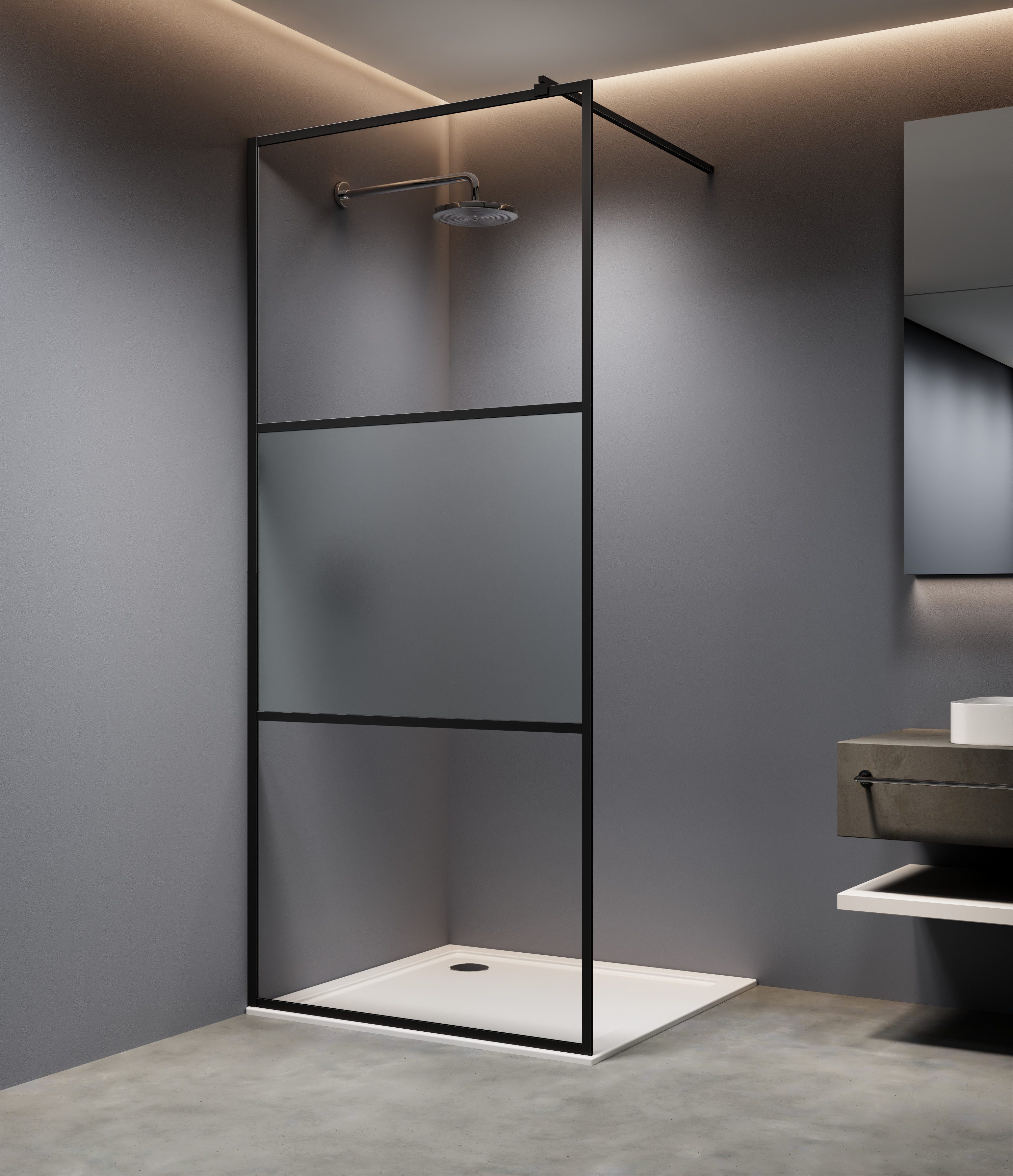 welltime Walk-in-Dusche Walk-In Foggy Black, Sicherheitsglas, Milchglaseins günstig online kaufen