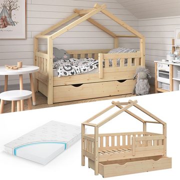 VitaliSpa® Babybett Kinderbett Jugendbett DESIGN 140x70 Natur mit Matratze