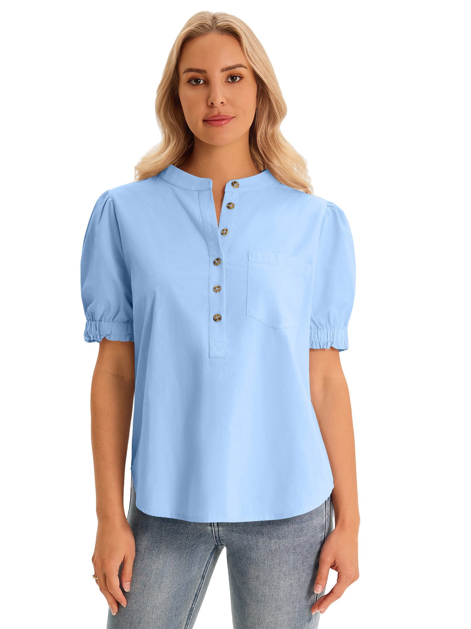 Imily Bela Kurzarmbluse Damen Puff Kurzarm-Hemden mit Knopfleiste (Packung, günstig online kaufen