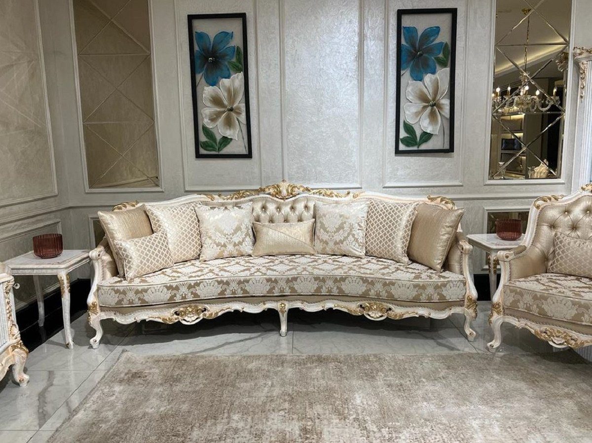 / dekorativen Möbel Wohnzimmer Kissen Wohnzimmer Luxus im Casa Gold mit Gold Handgefertigtes Sofa Sofa Barockstil Muster Barock Sofa - / Padrino Weiß - und elegantem