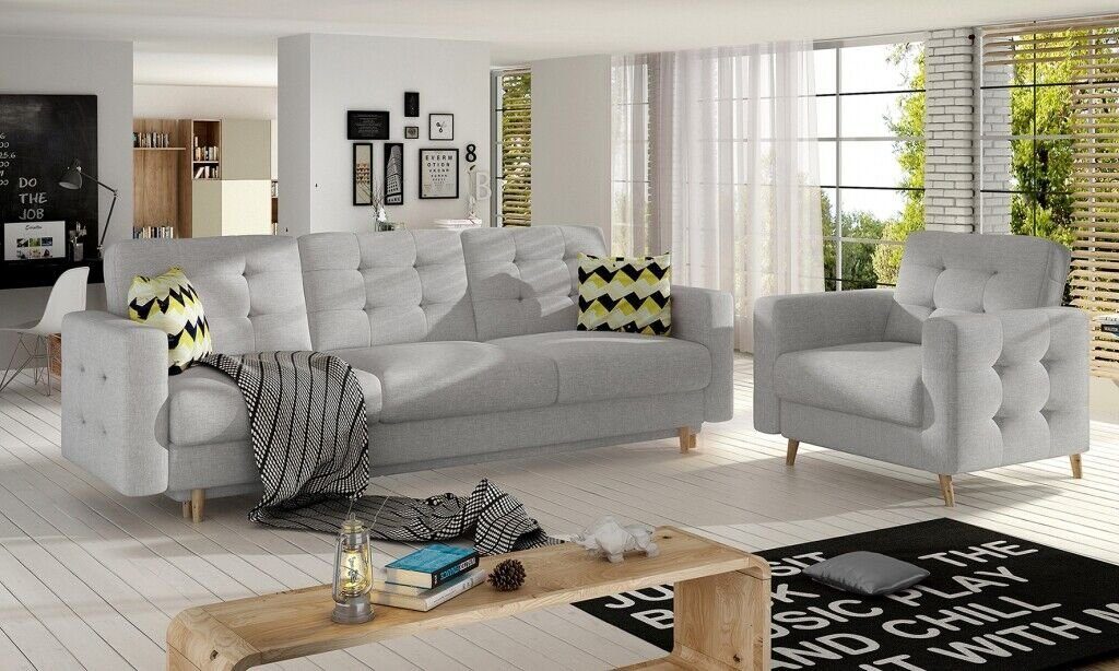 in Sofagarnitur, Polster Grau Made Sofa Polstermöbel Couch Europe Chesterfield Sitzer 3+1 Braune JVmoebel
