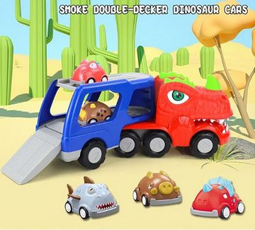 Gontence Autorennbahn Dinosaurier Spielzeug ab 2 3 4 Jahre, 4 in 1 Dino Truck für Kinder, (1-tlg), mit Brüllen Sound & Lichter, Reibungsbetrieben Autotransporter