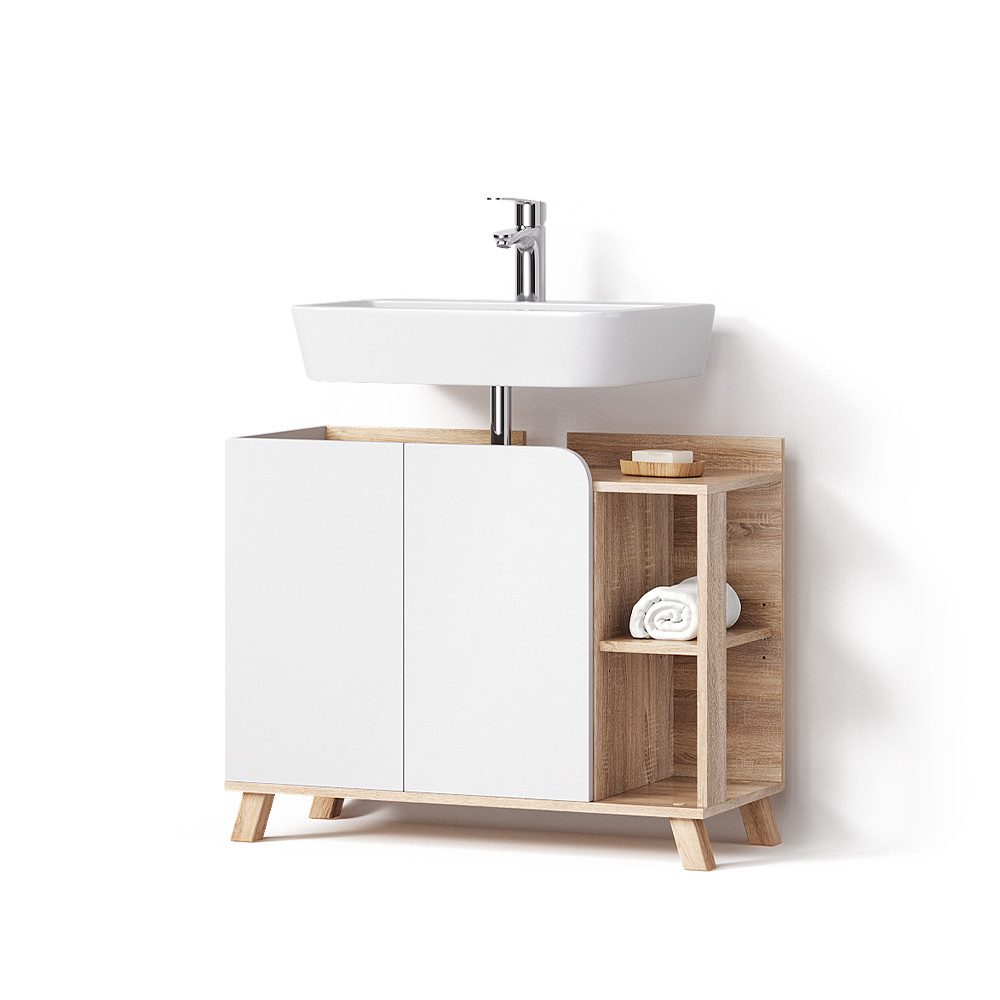 Livinity® Waschbeckenunterschrank Marano, Sonoma/Weiß, 80 x 65 cm mit 2 Türen (1-St)