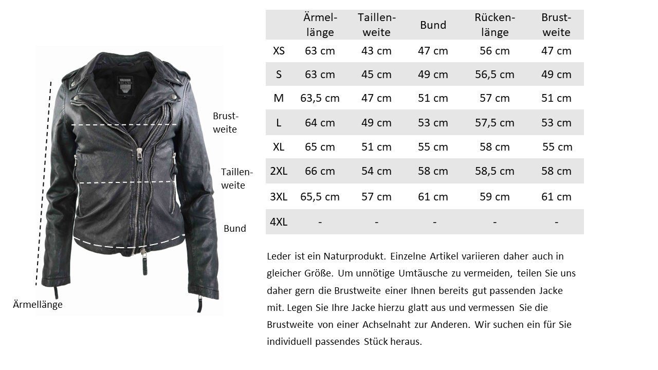 RICANO stylische Lederjacke Lamm Foxy Bikerjacke, Schwarz Leder hochwertiges