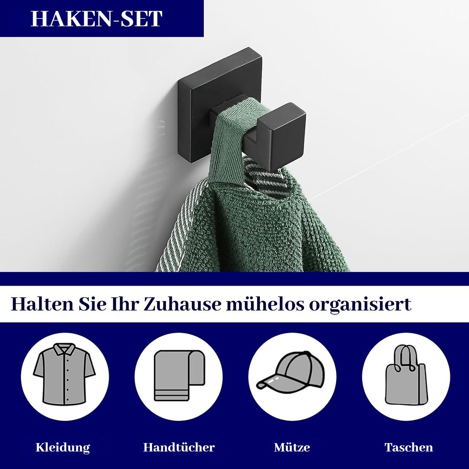 BlingBin Badezimmer-Set Edelstahl Matt Handtuchhalter Set 5 Stücke 60CM Handtuchhalter, (5tlg, 5-St), 5-teiliges Bad Hardware Set, Perforiert, Wandmontage, Küch – Bild 4 von 5
