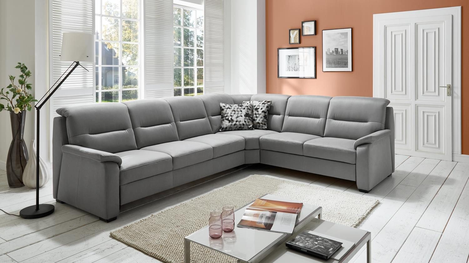 POLIPOL Ecksofa Ecksofa Monroe Wohnlandschaft Stoff Microfaser grau Bonellfederkern, 3 Teile