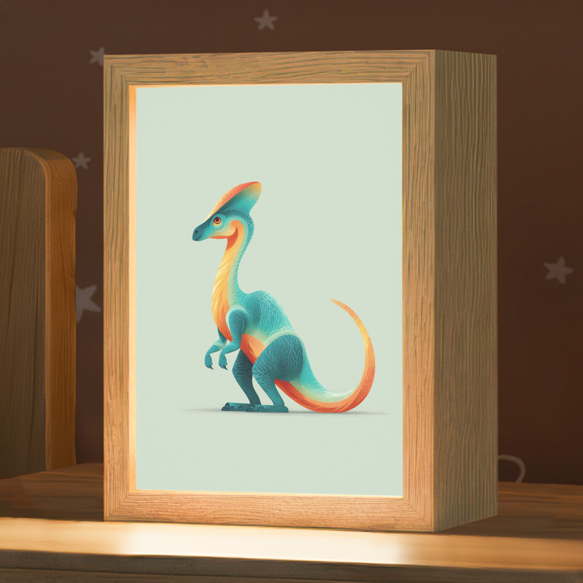 OnlyWow Nachttischlampe Lightbox Schwanz - Dino - Minimalistisch - Blau - Jungen, Dimmbar, Farbwechsel, LED, Warmweiß, Kaltweiß, Neutralweiß Einstellbar, Kinderzimmer, Babyzimmer, Dimmbar, mit Kabel, Nachtlampe, LED