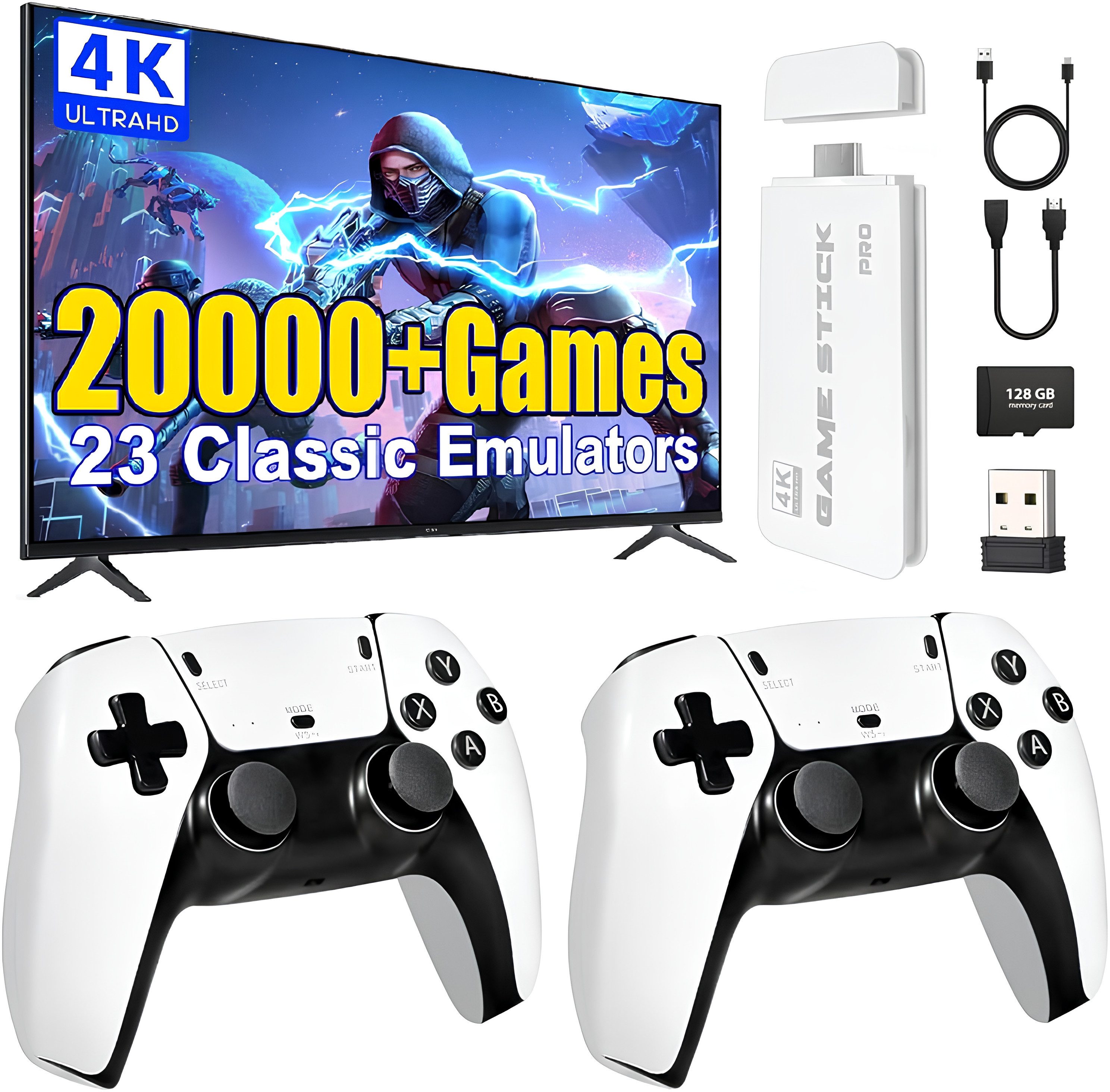 Athlix Konsole Game Stick Retro 21.000+ Spiele mit Controller, 23 Emulatoren, 2 Bluetooth Controller, 4K Auflösung