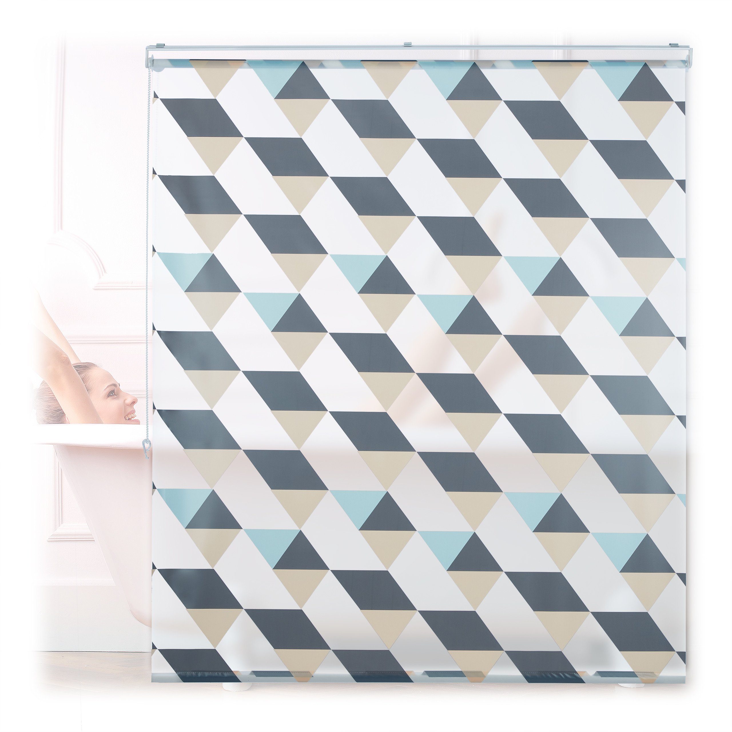 relaxdays Duschrollo mit geometrischem Desig Breite 140 cm, 140x240cm