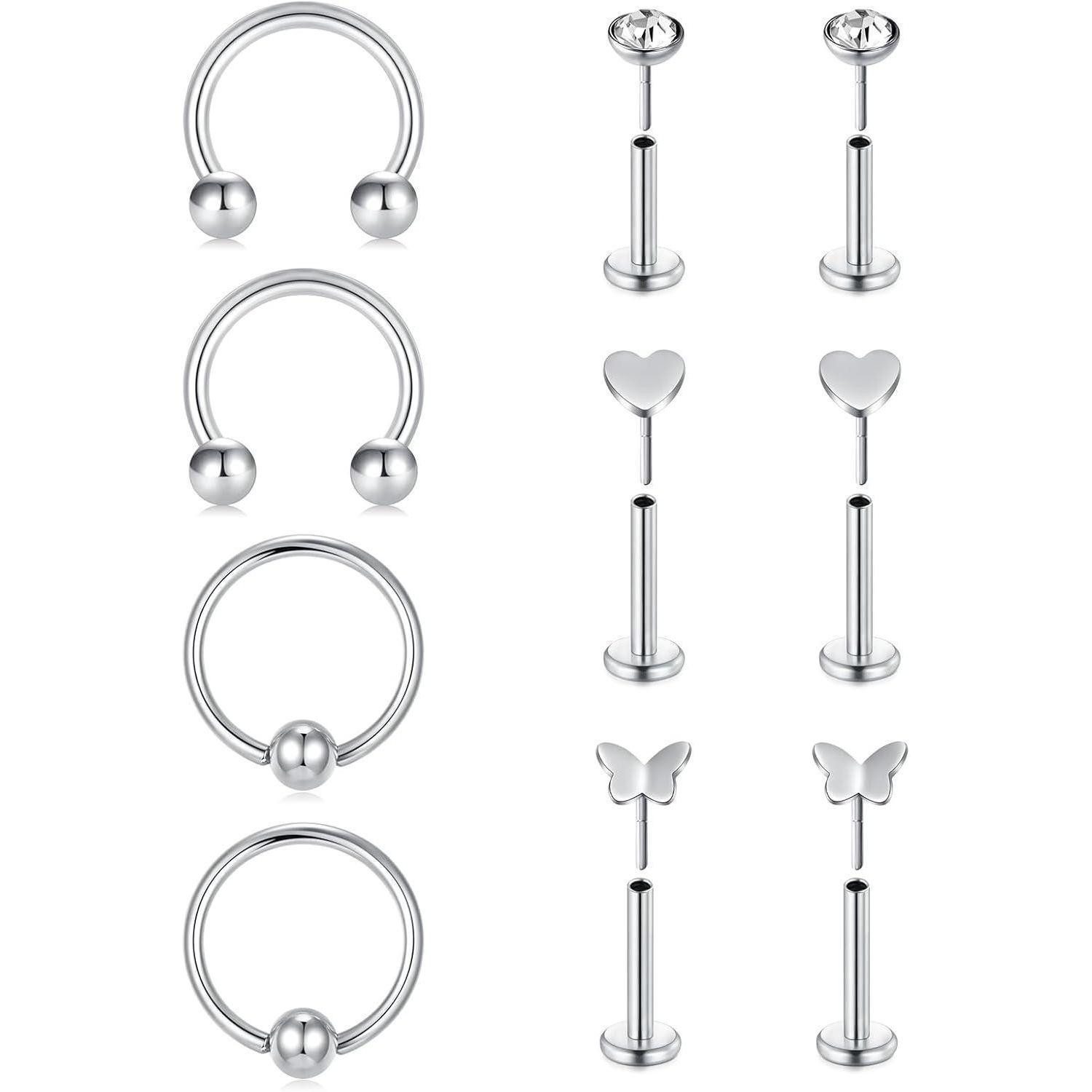 Piercing-Set Durchsichtig Acryl Chirurgenstahl Lippenpiercing Stud Tragus Helix
