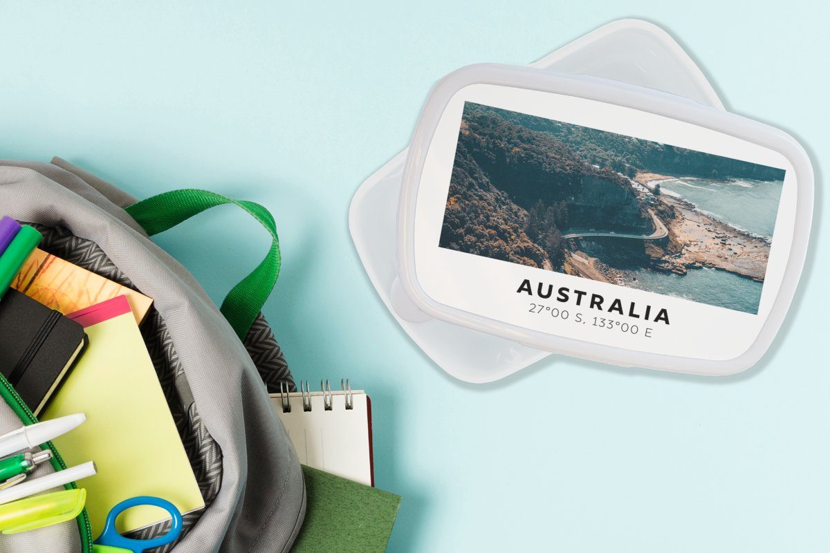 MuchoWow Lunchbox Australien - Meer und für (2-tlg), Erwachsene, Schnellstraße für Mädchen Brotdose, Sommer, - - Brotbox und weiß Jungs Kinder Kunststoff