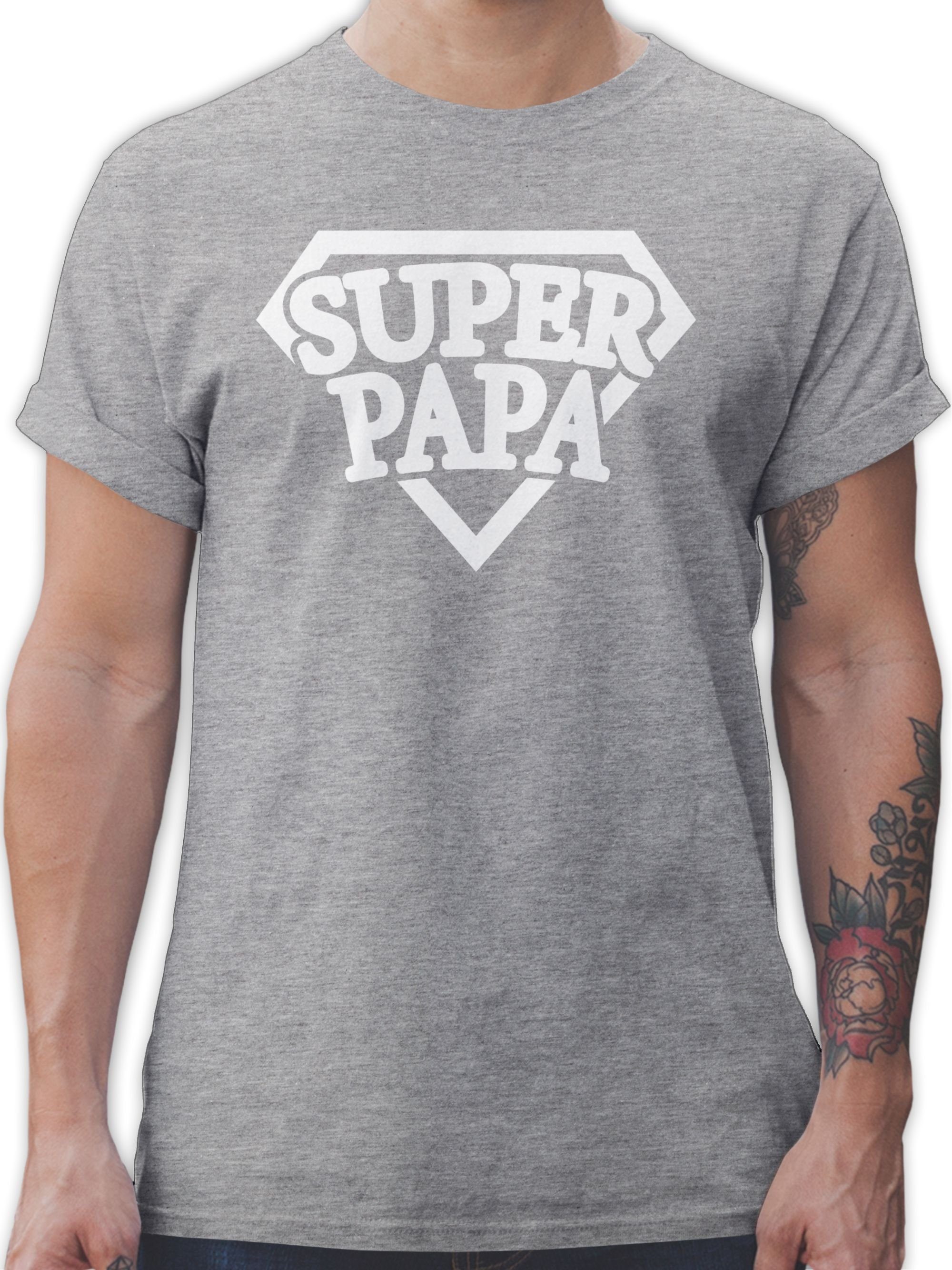 Shirtracer T-Shirt Super Papa - Superheld Vatertag Geschenk für Papa 3 Grau meliert