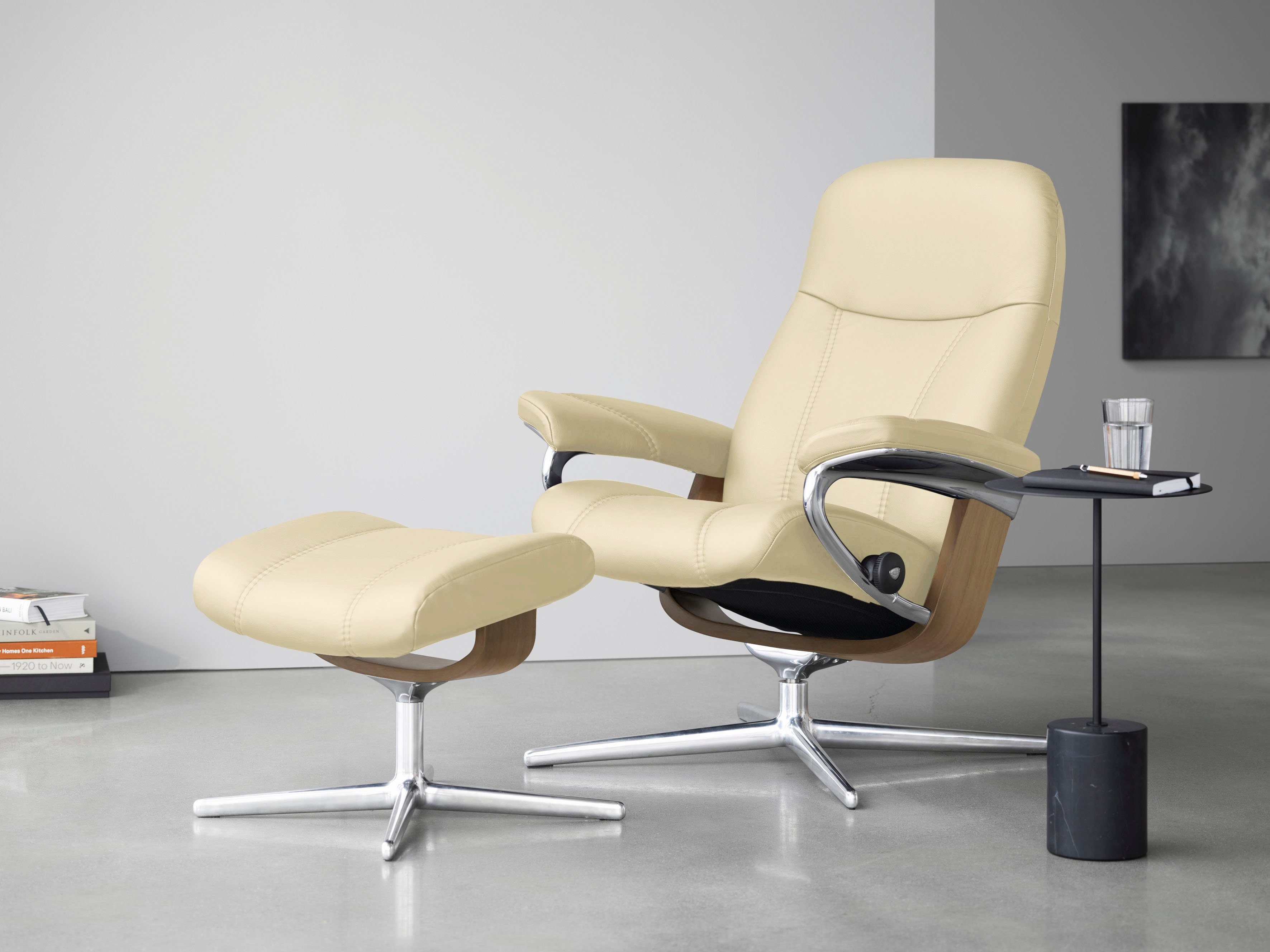 Stressless® Relaxsessel Consul Base, L, mit Holzakzent mit (Set, Hocker), Größe M & mit S, Cross Eiche Relaxsessel Hocker